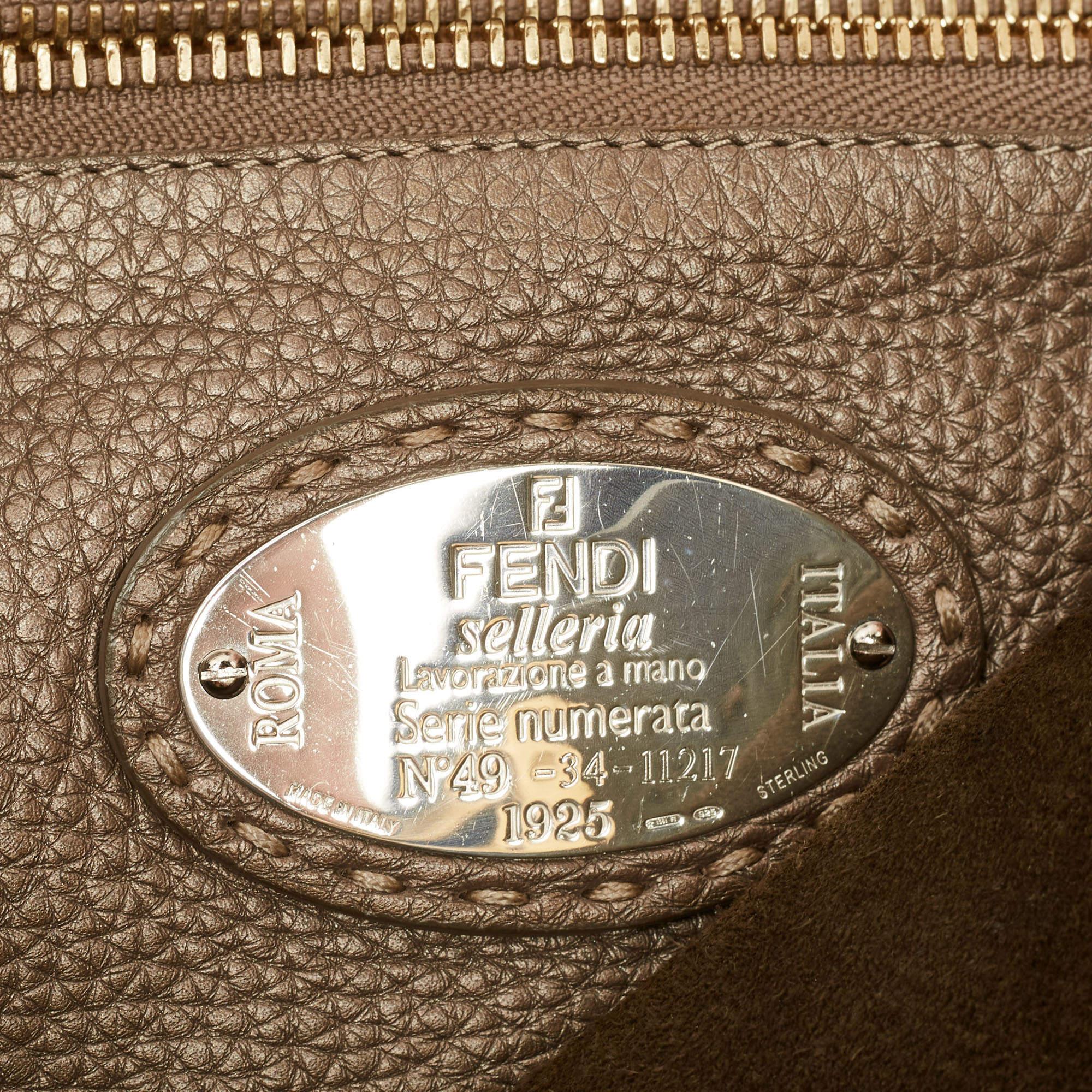 Fendi Olive Green/Beige Selleria Leather Large Peekaboo Top Handle Bag For Sale 11