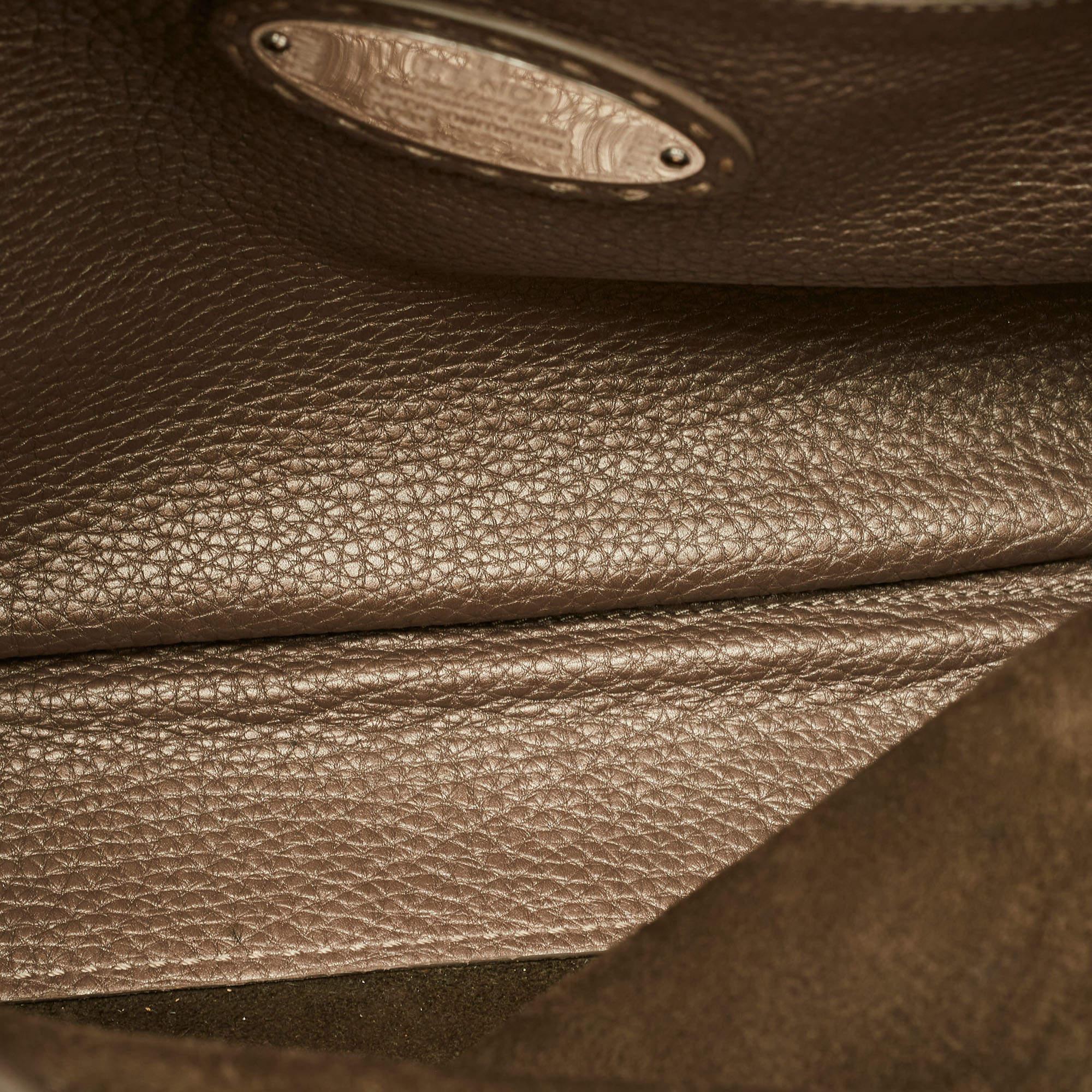 Fendi Olive Green/Beige Selleria Leather Large Peekaboo Top Handle Bag For Sale 12