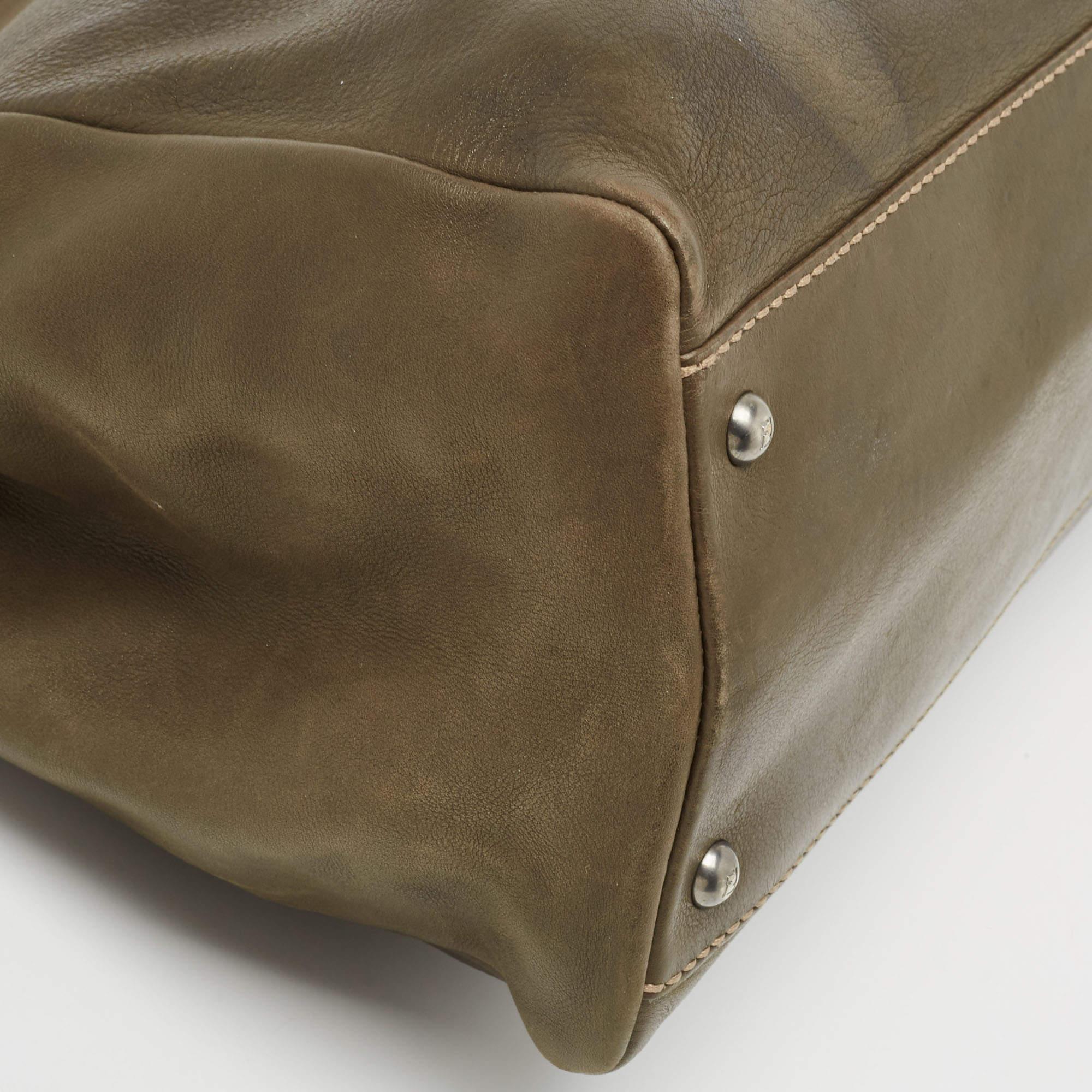 Women's Fendi Olive Green/Beige Selleria Leather Large Peekaboo Top Handle Bag For Sale