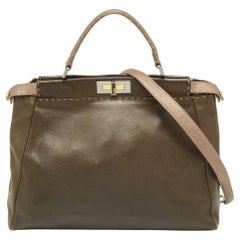 Fendi Olive Green/Beige Selleria Leather Large Peekaboo Top Handle Bag