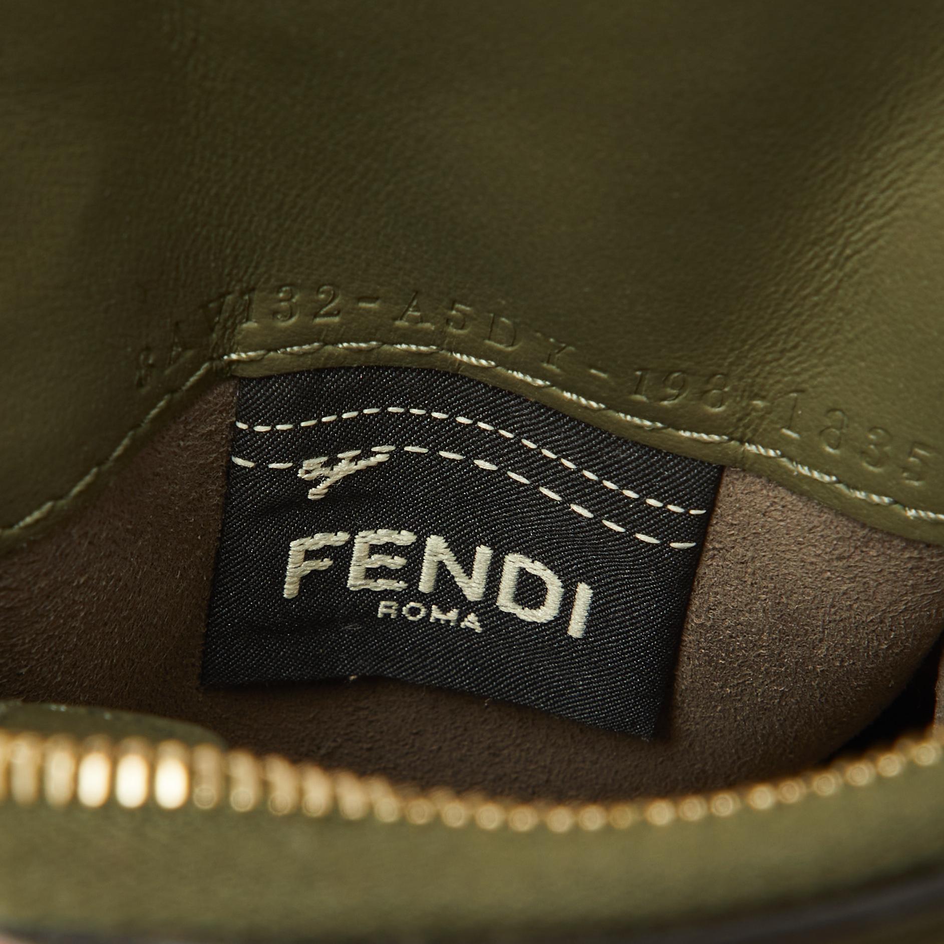 Fendi Olive Green Leather Cell Pocket Bag Strap For Sale 7