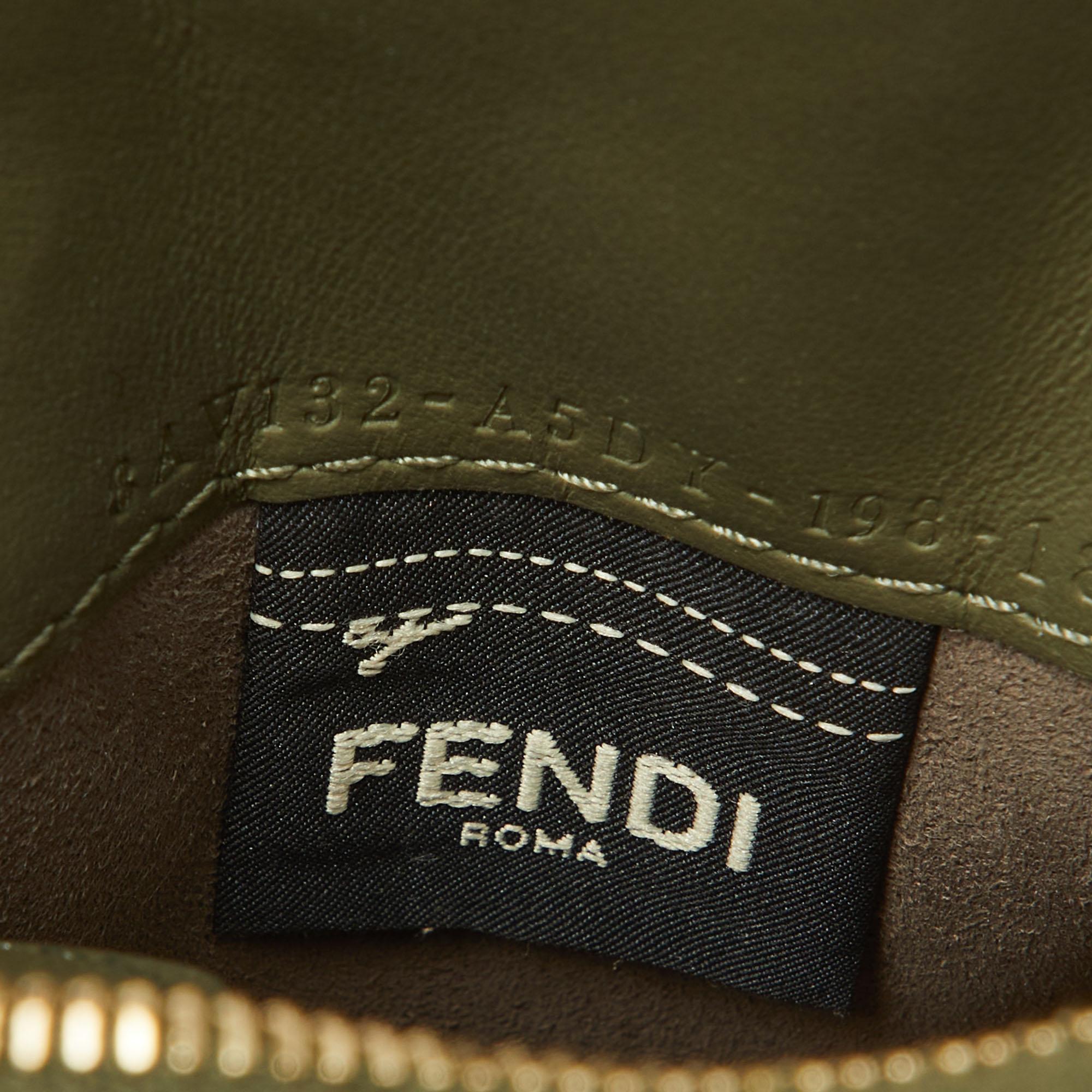 Fendi Olive Green Leather Cell Pocket Bag Strap For Sale 2
