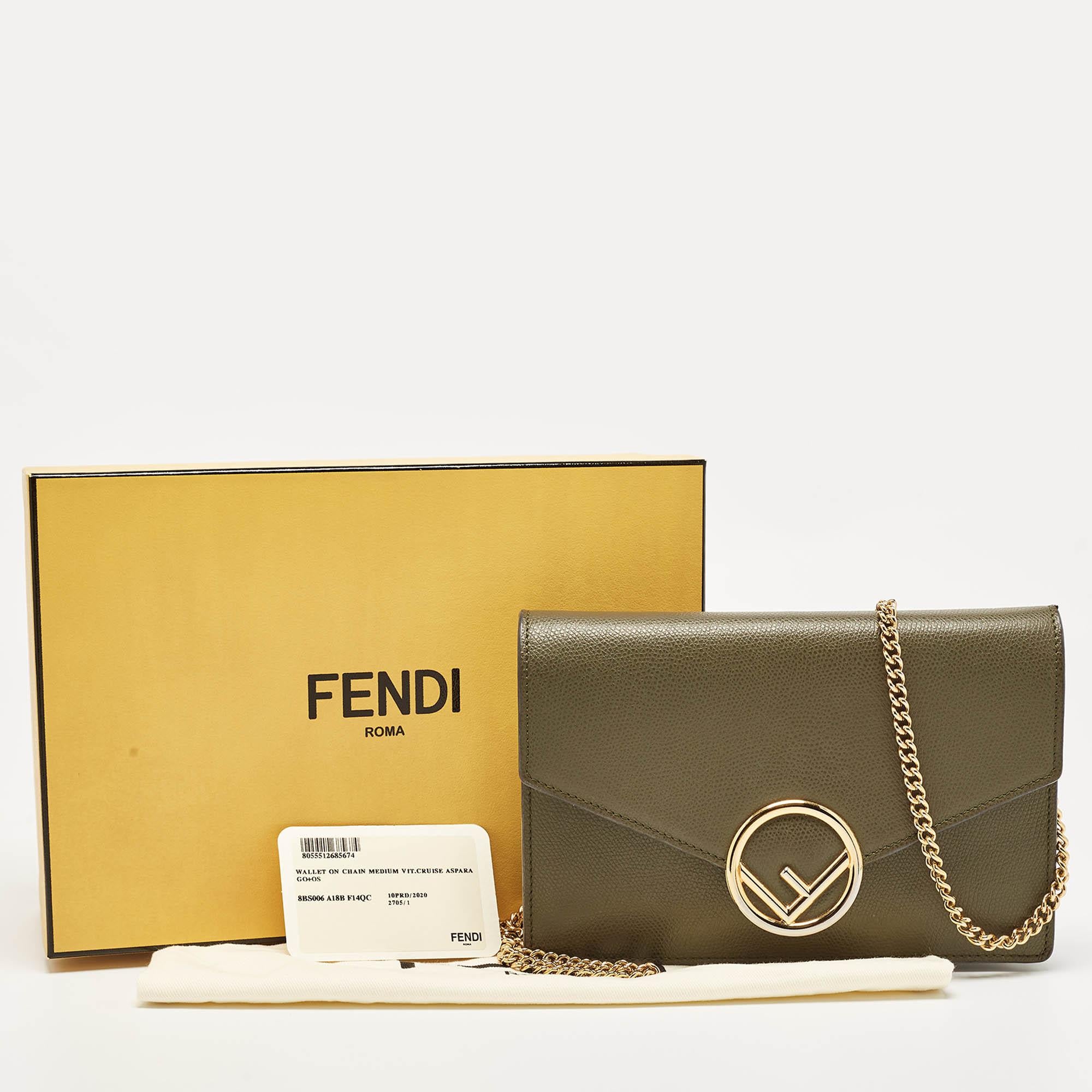 Fendi Olive Green Leather F is Fendi Wallet on Chain For Sale 12