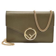 Used Fendi Olive Green Leather F is Fendi Wallet on Chain