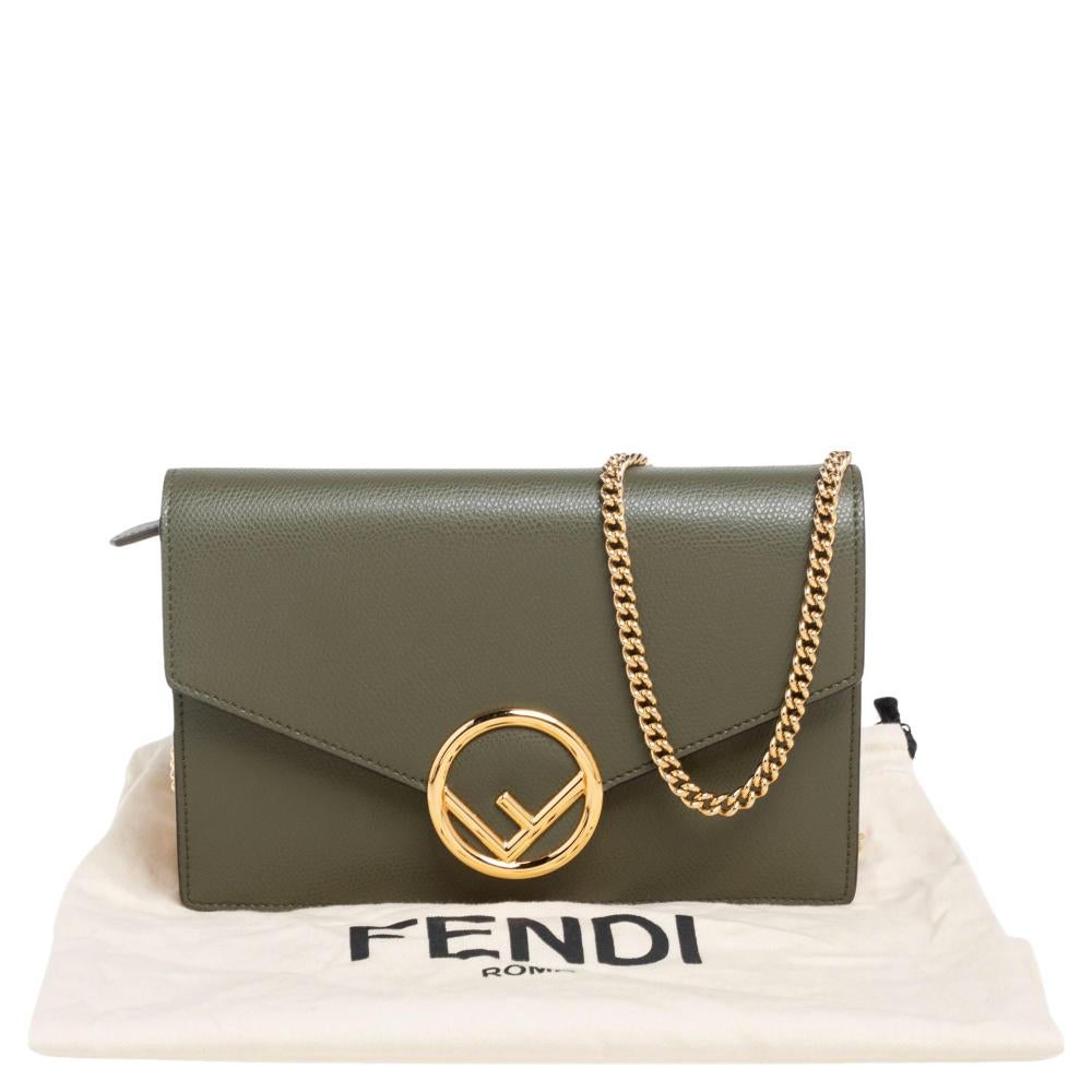 Fendi Olive Green Leather F Wallet On Chain 6