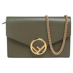 Fendi Olive Green Leather F Wallet On Chain