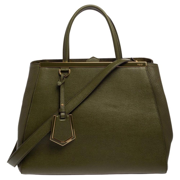 Fendi Olive Green Leather Medium 2Jours Tote at 1stDibs