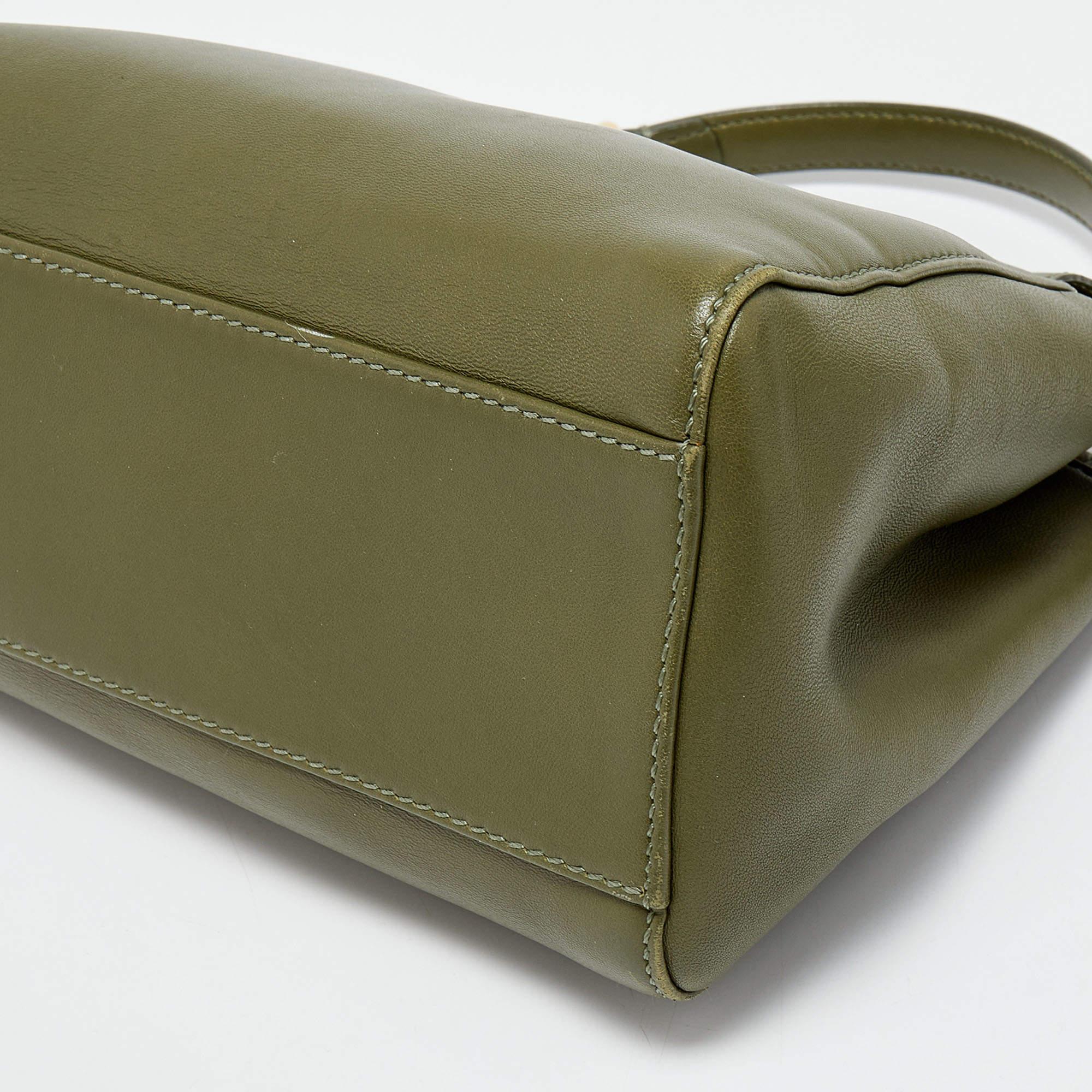 Fendi Olive Green Leather Mini Peekaboo Top Handle Bag 6