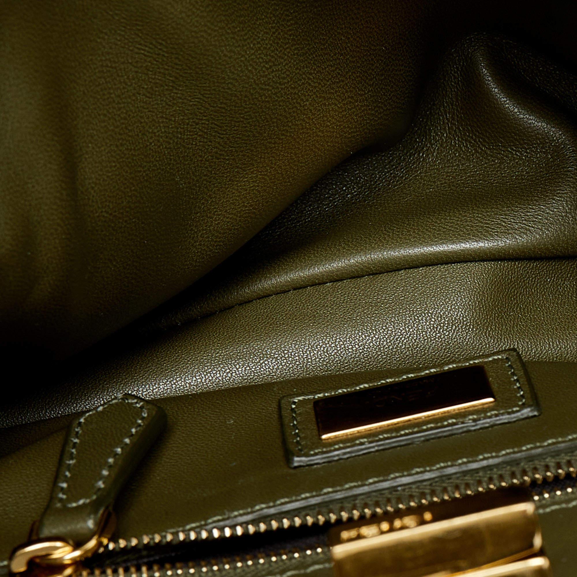 Fendi Olive Green Leather Mini Peekaboo Top Handle Bag 2