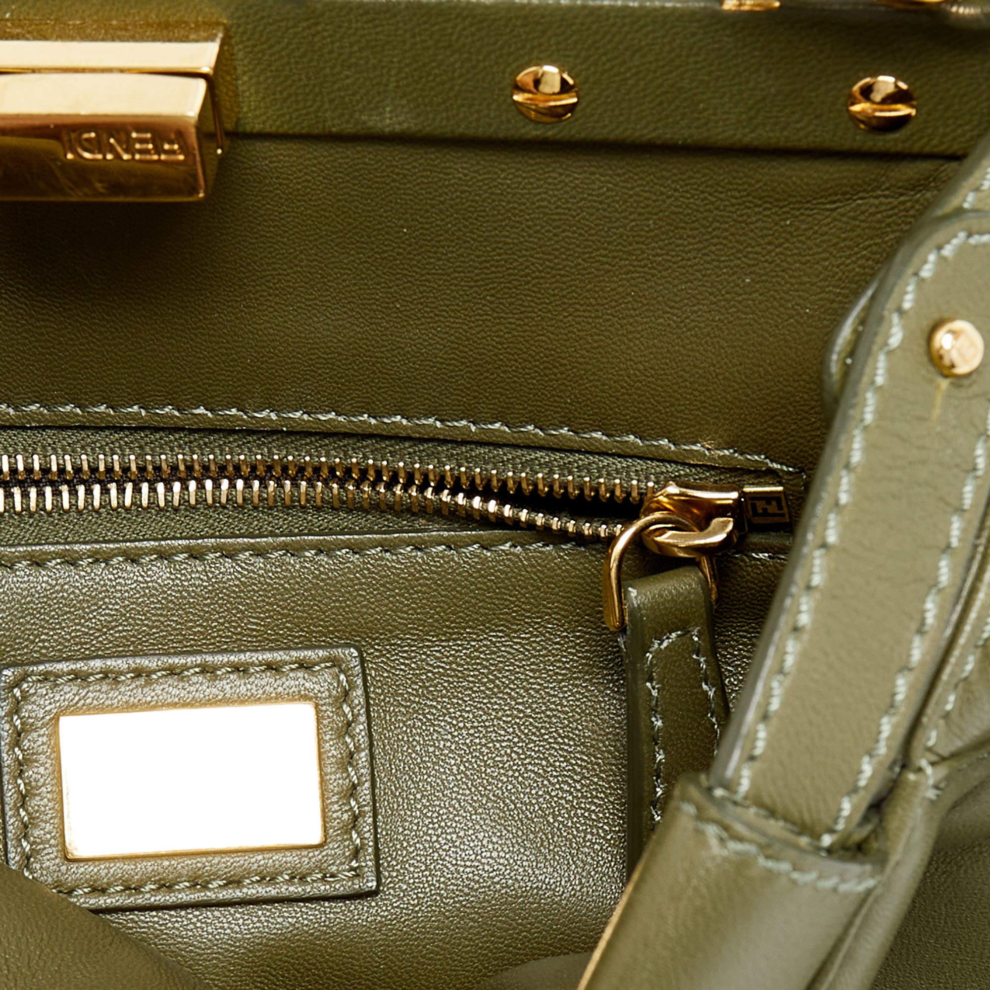 Fendi Olive Green Leather Mini Peekaboo Top Handle Bag 3