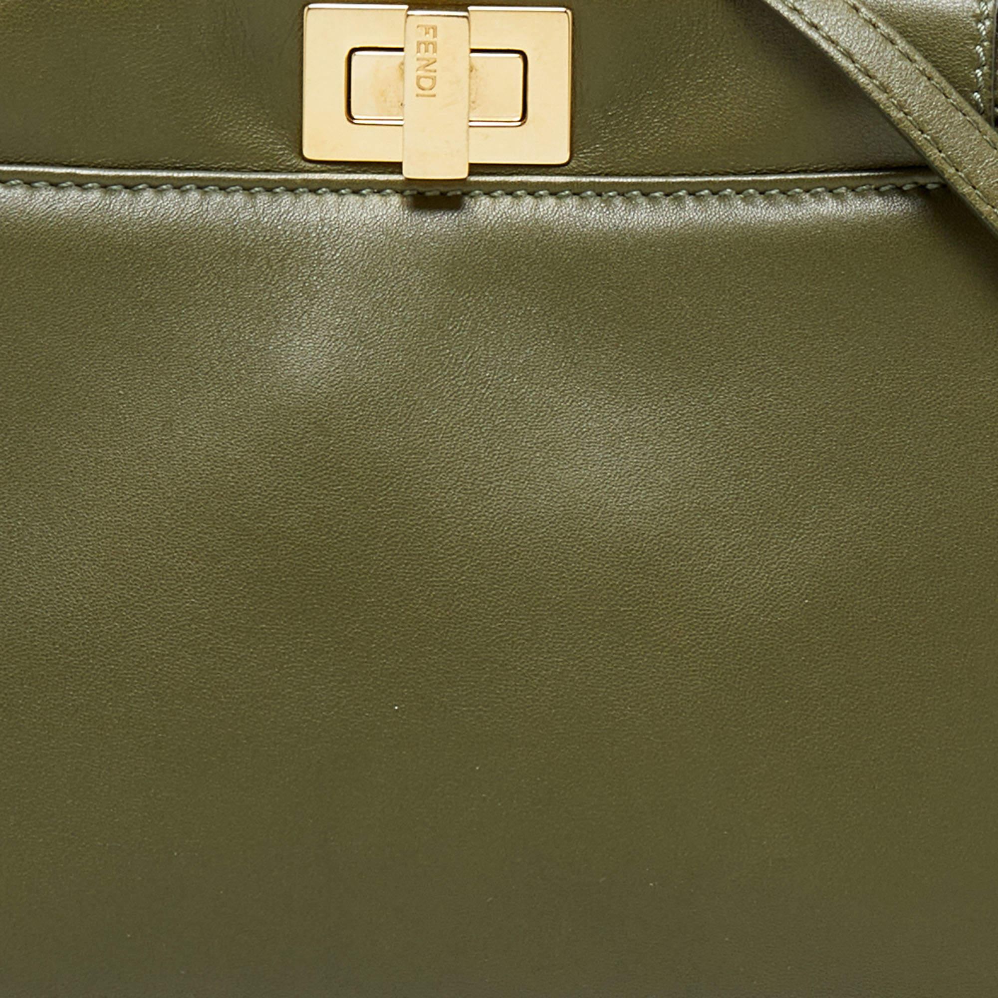 Fendi Olive Green Leather Mini Peekaboo Top Handle Bag 5