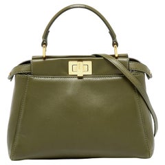 Fendi Olive Green Leather Mini Peekaboo Top Handle Bag