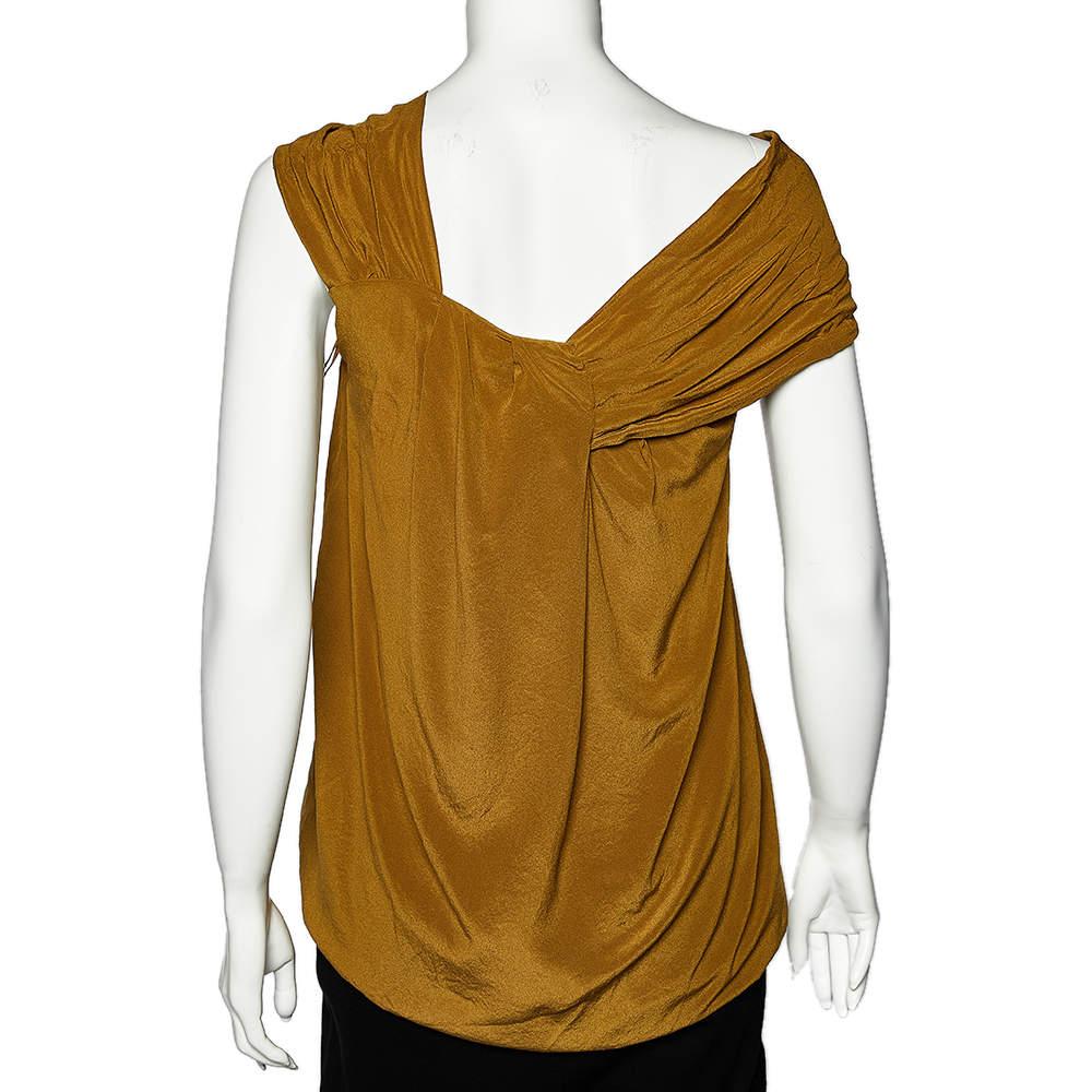 Brown Fendi Olive Green Silk Draped Sleeve Detail Top M