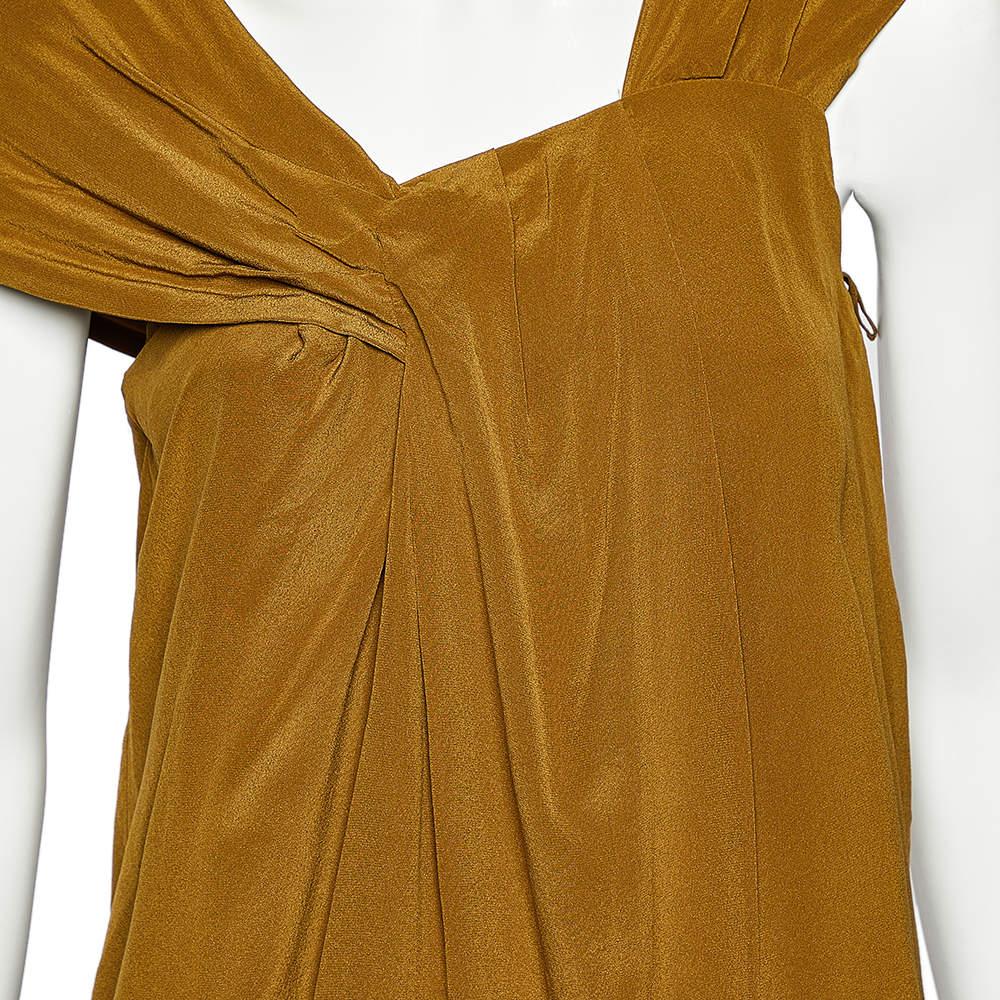 Fendi Olive Green Silk Draped Sleeve Detail Top M In Good Condition In Dubai, Al Qouz 2