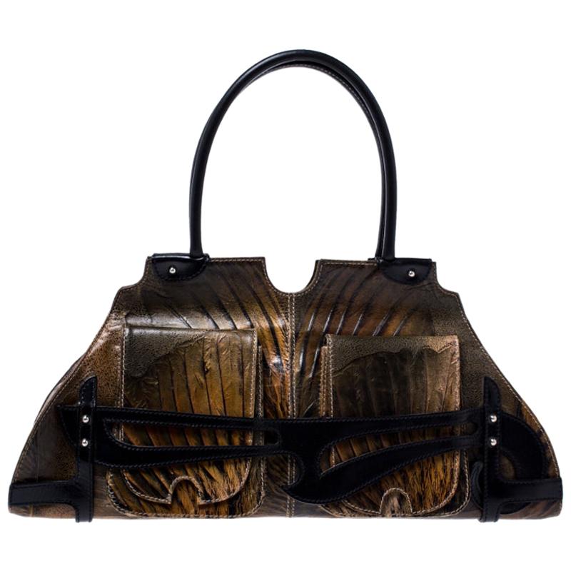 Fendi Olive Textured Leather Trapezio Shoulder Bag