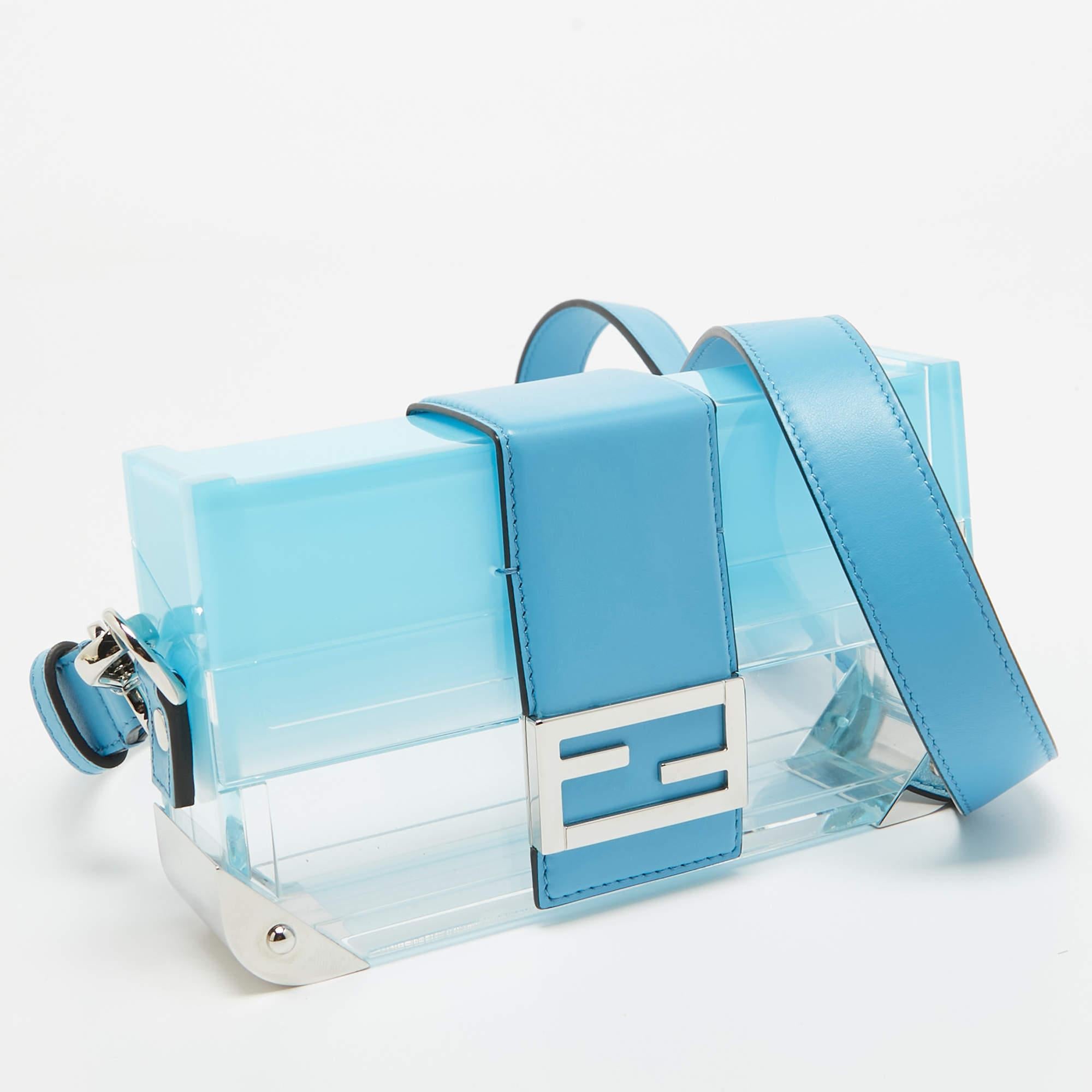 Fendi Ombre Blue Plexiglass and Leather Mini Trunk Baguette In Good Condition For Sale In Dubai, Al Qouz 2