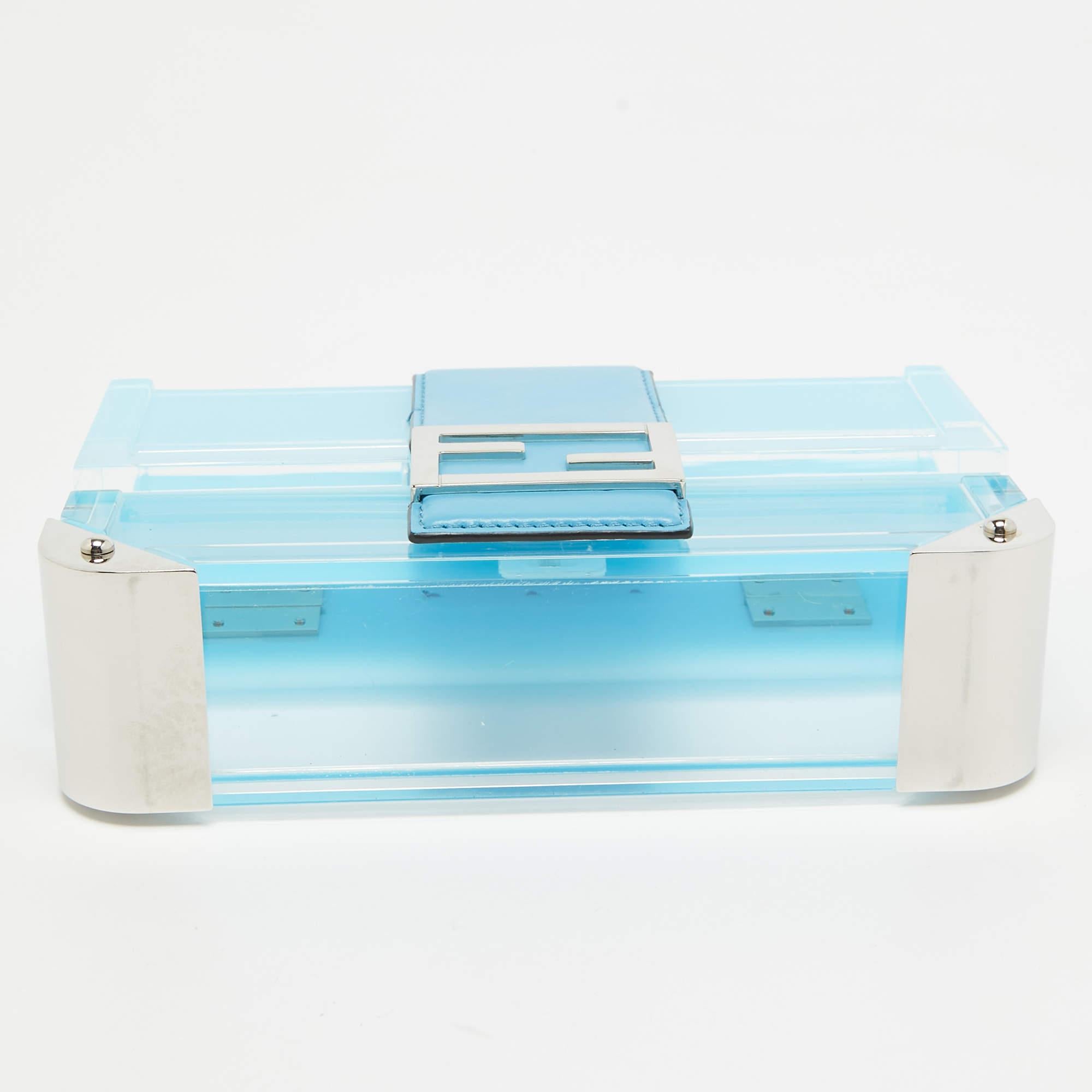 Fendi Ombre Blue Plexiglass and Leather Mini Trunk Baguette For Sale 3