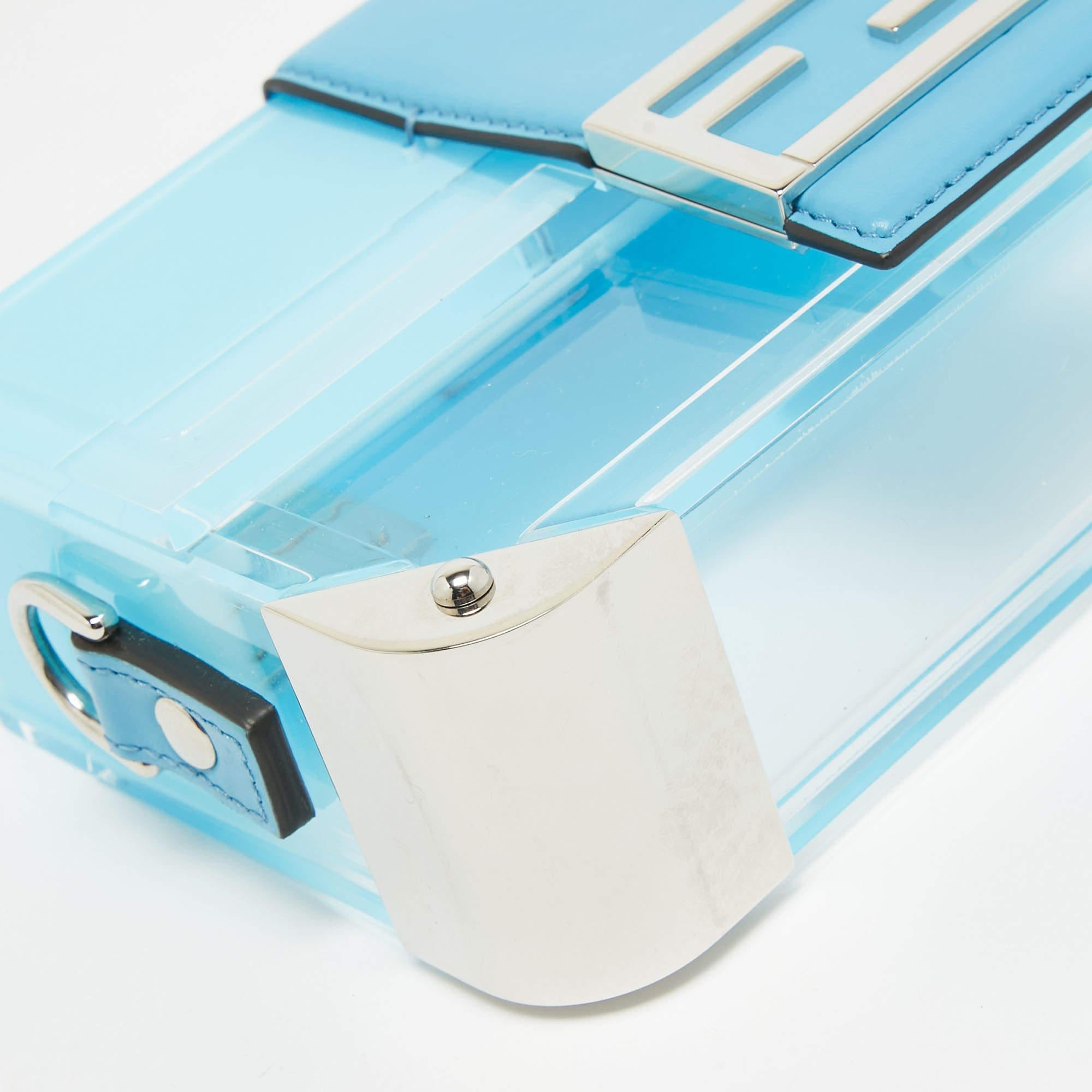 Fendi Ombre Blue Plexiglass and Leather Mini Trunk Baguette For Sale 5