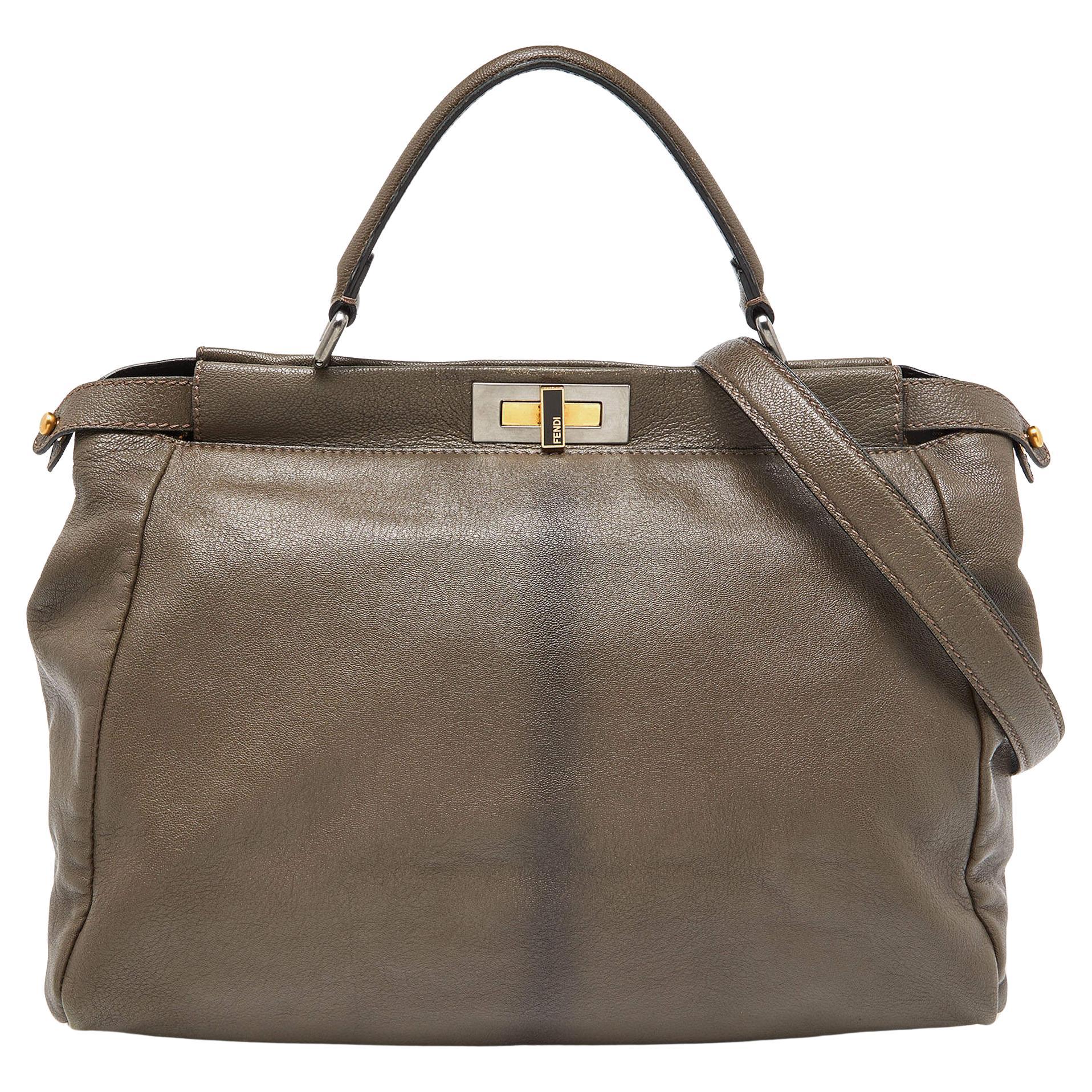 Fendi Ombre Brown Leather Large Peekaboo Top Handle Bag