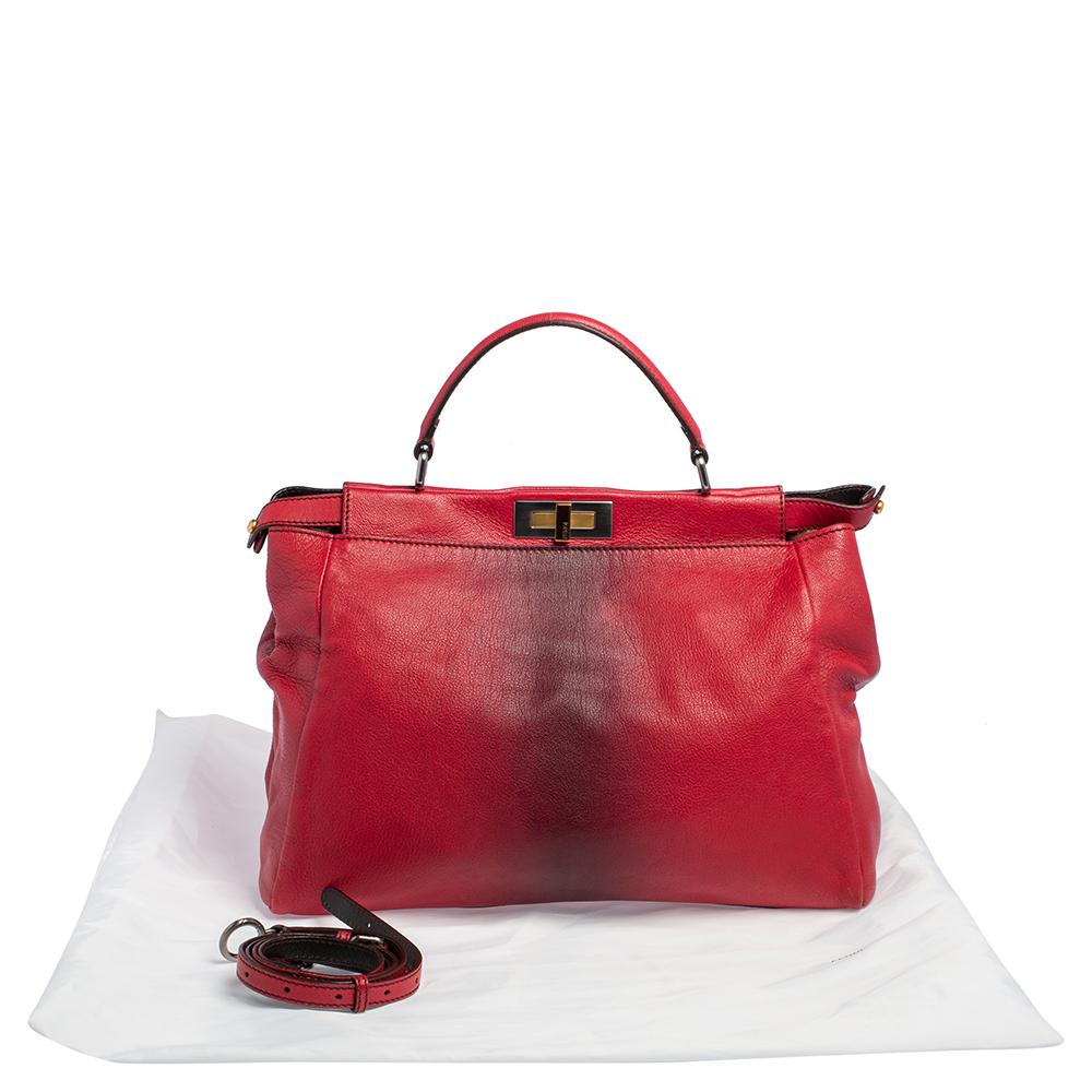 Fendi Ombre Red Leather Large Peekaboo Top Handle Bag 6