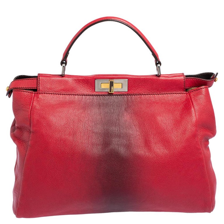 Fendi Ombre Red Leather Large Peekaboo Top Handle Bag For Sale at 1stDibs