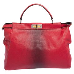 Fendi Ombre Red Leather Large Peekaboo Top Handle Bag