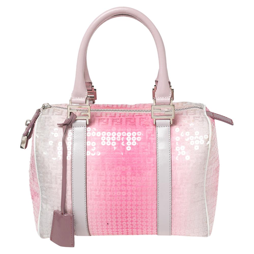 Fendi Ombre Zucchino Fabric, Leather and Sequins Forever Bauletto Boston Bag