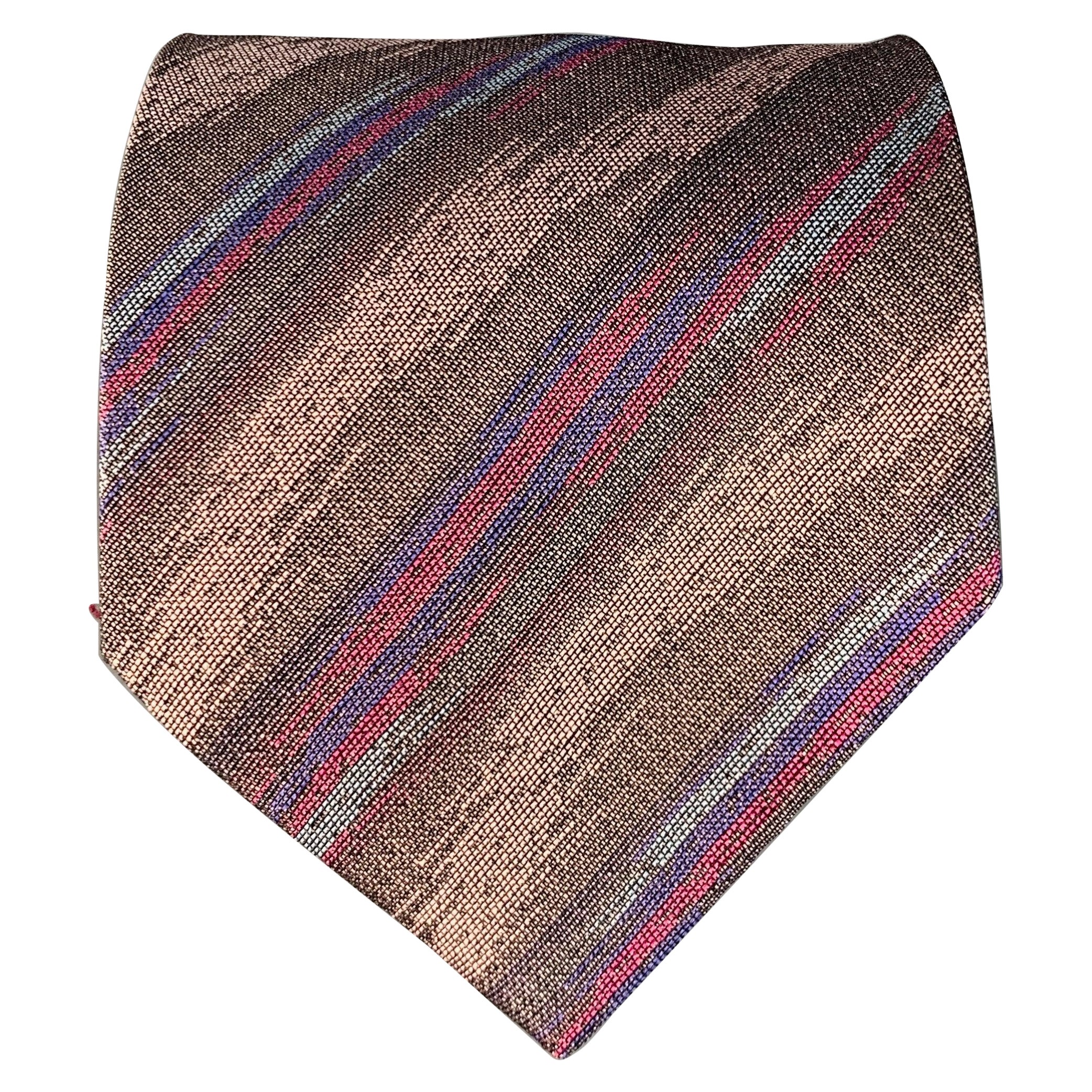 FENDI One Size Purple Taupe Diagonal Stripe Silk Tie