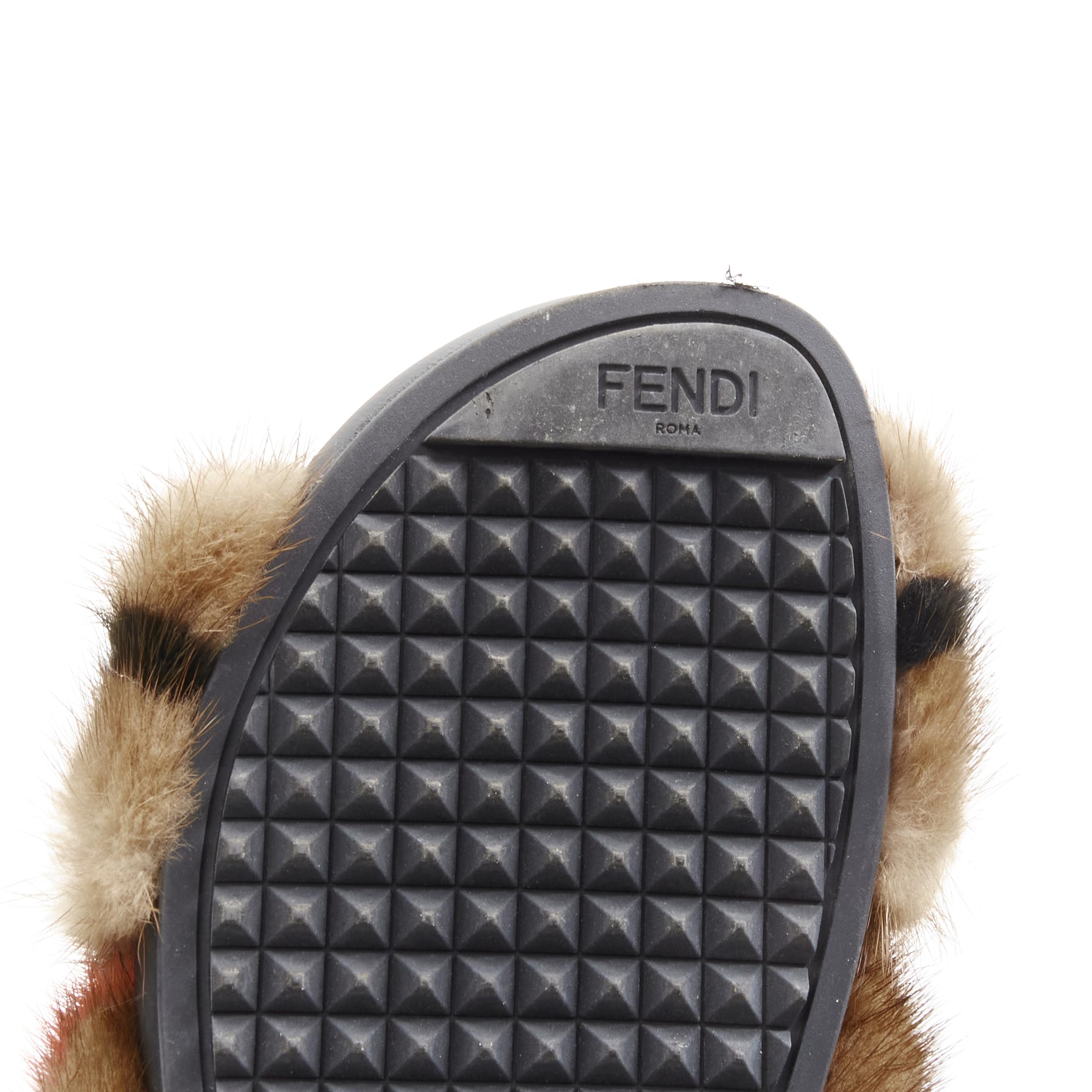 FENDI Open Your Heart brown mink fur cross strap slides sandals EU36 For Sale 3