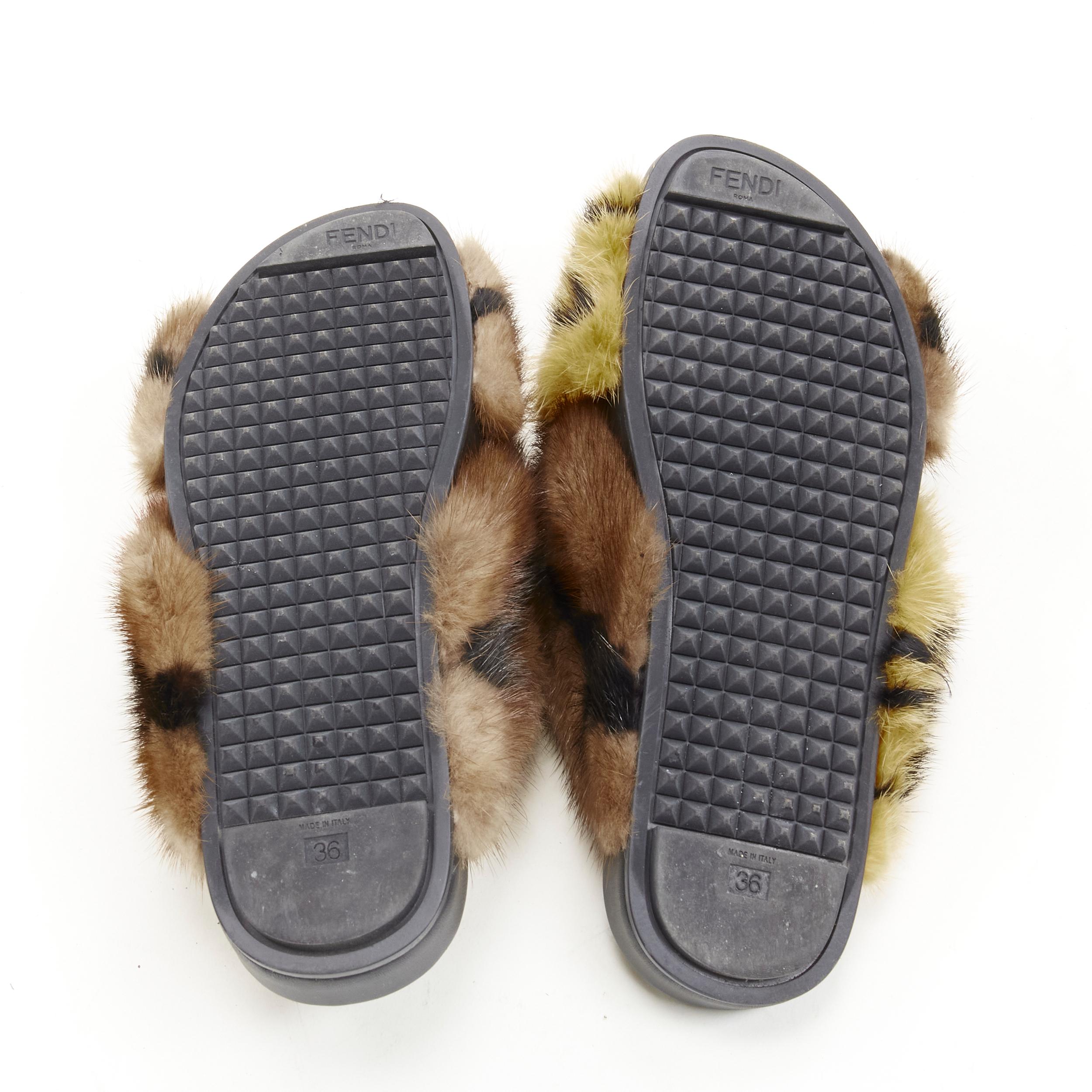 FENDI Open Your Heart brown mink fur cross strap slides sandals EU36 For Sale 4