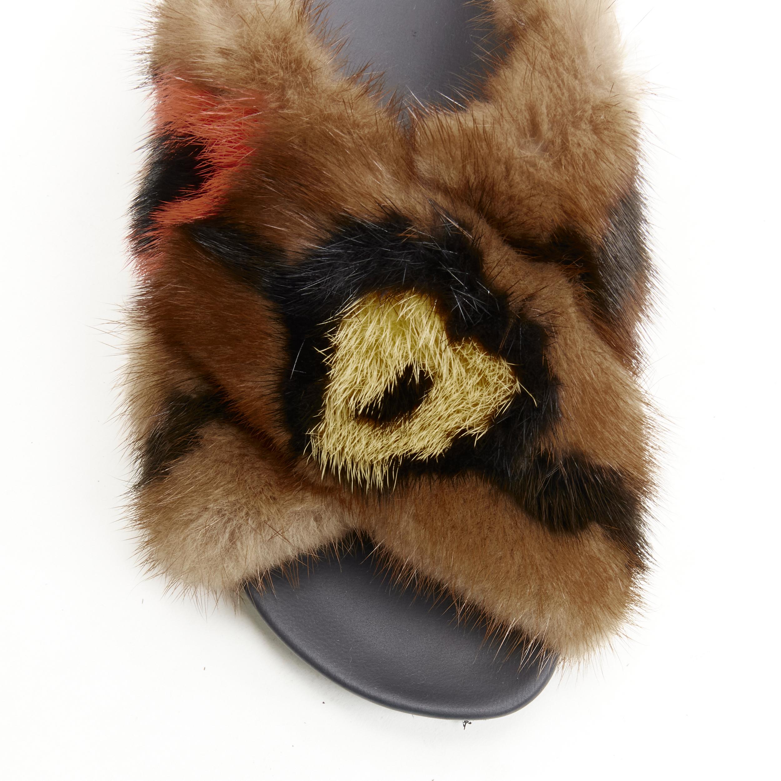 FENDI Open Your Heart brown mink fur cross strap slides sandals EU36 In Excellent Condition For Sale In Hong Kong, NT