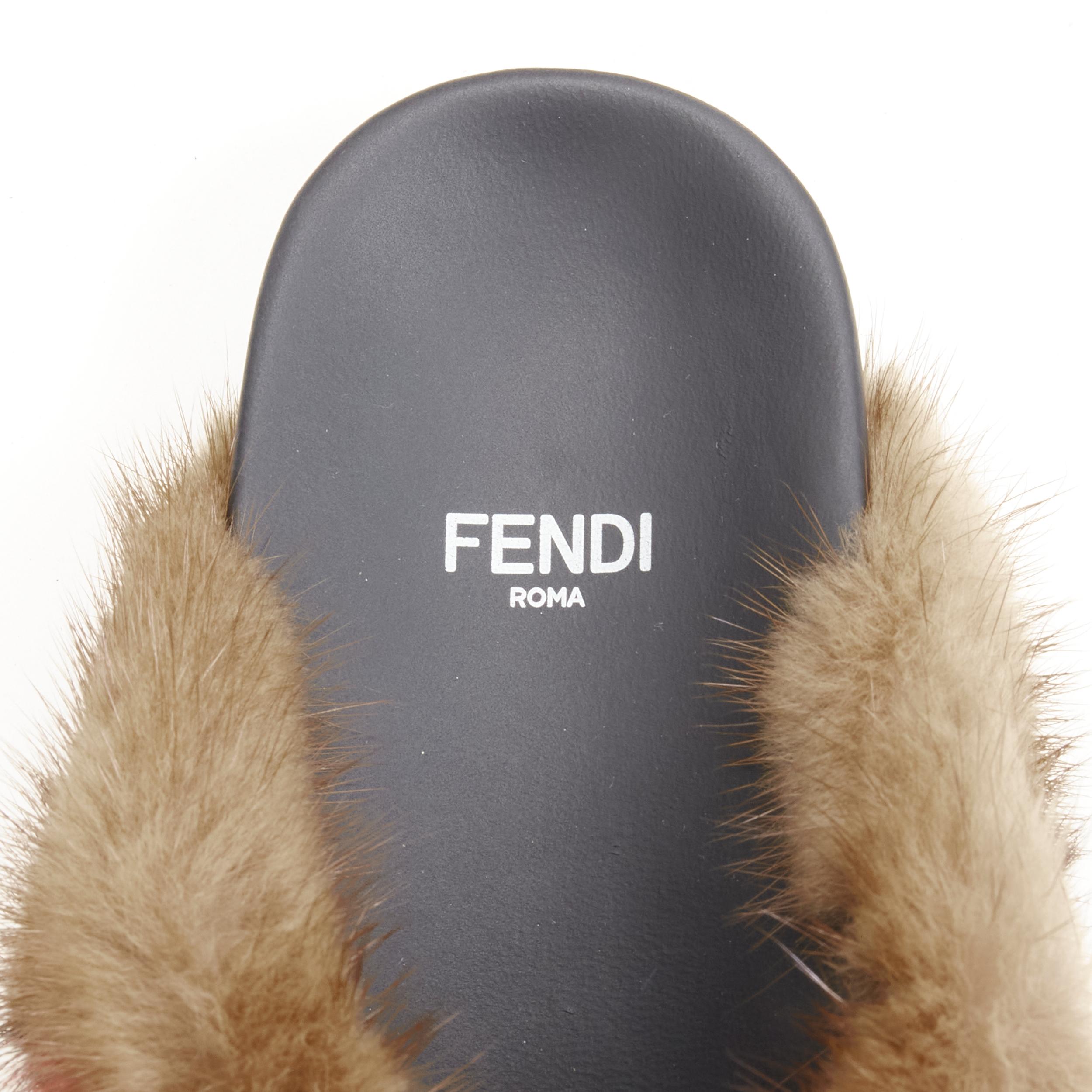 FENDI Open Your Heart brown mink fur cross strap slides sandals EU36 For Sale 2