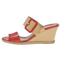 Fendi Orange-Beige Patent Leather Buckle Strap Wedge Espadrille Sandals Size 39