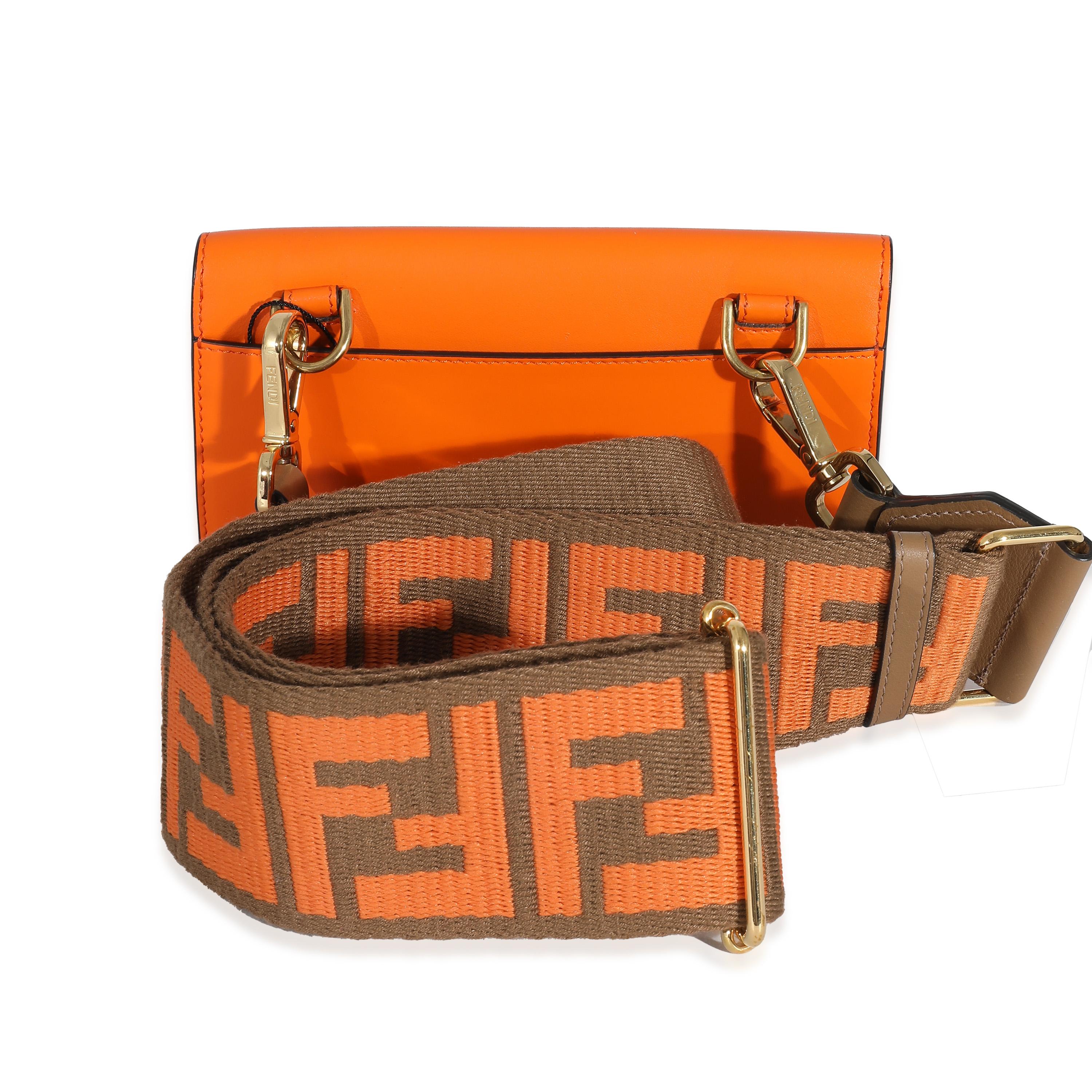 Fendi Orange Calfskin Mini Flat Baguette with Brown 'Strap You' Strap For Sale 3