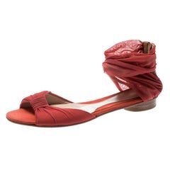 Fendi Orange Chiffon/Suede Wrap Flat Sandals Size 39