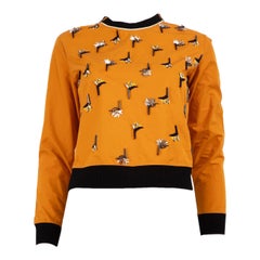 Fendi Orange Embellished Zip Shoulder Top Size XXS