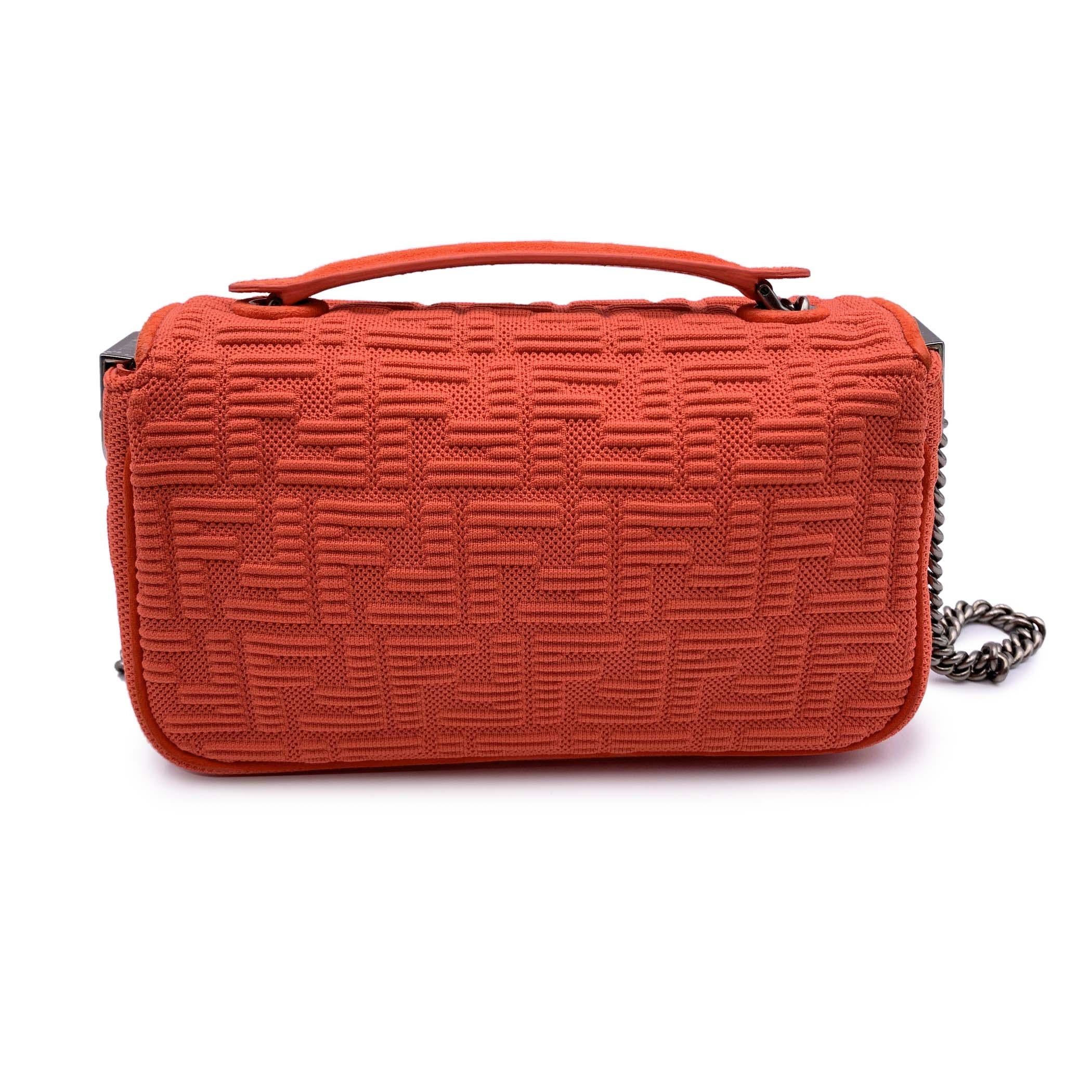 Fendi Orange Embossed FF Logo Baguette Chain Crossbody Bag For Sale 1