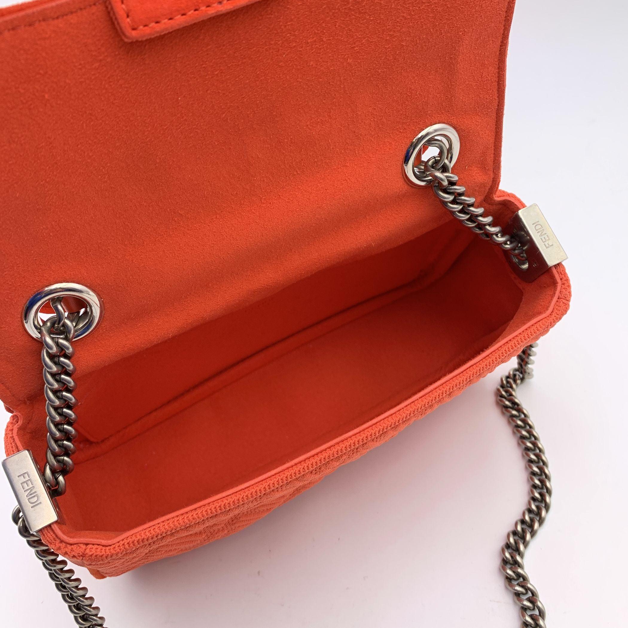Fendi Orange Embossed FF Logo Baguette Chain Crossbody Bag For Sale 2
