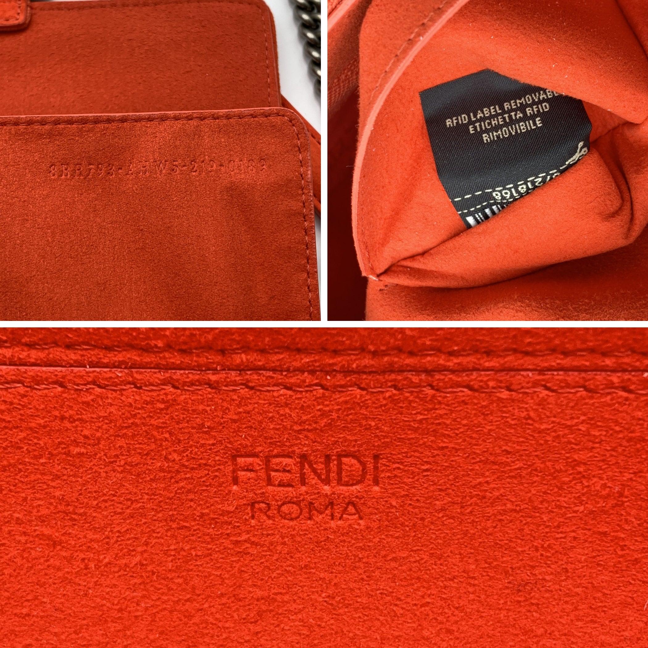 Fendi Orange Embossed FF Logo Baguette Chain Crossbody Bag For Sale 3