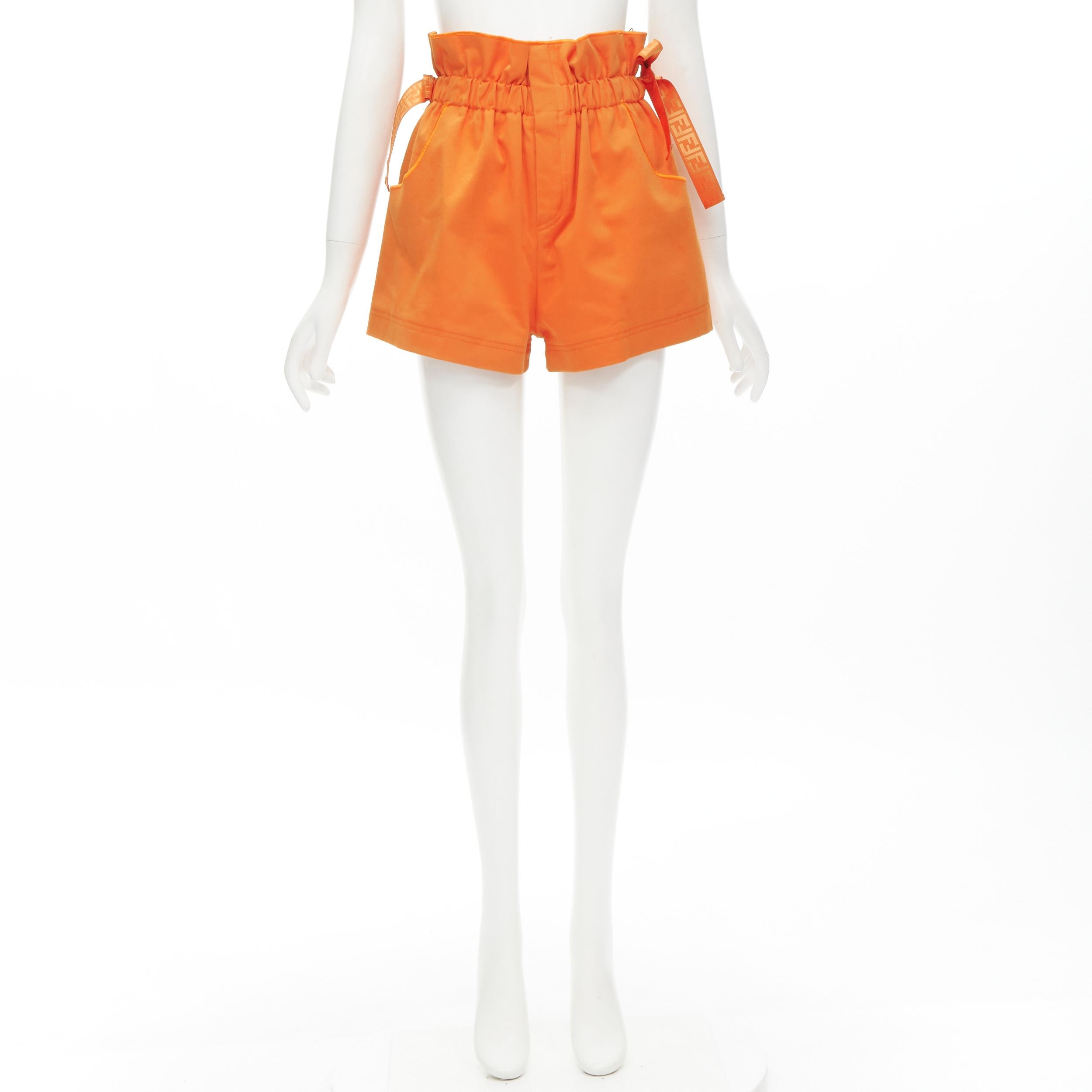 FENDI orange Forever FF monogram drawstring paperbag high waist bloomer shorts S For Sale 3