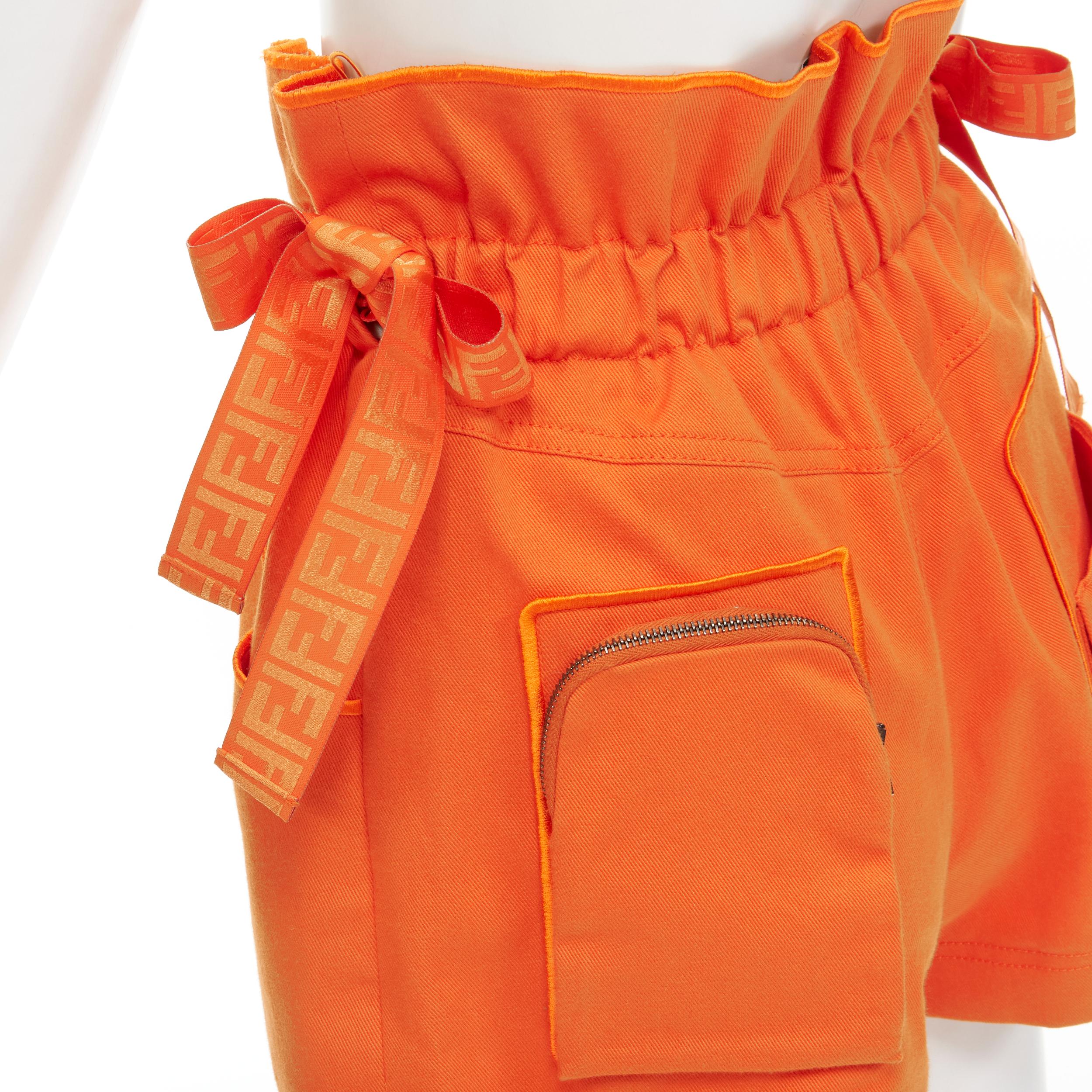FENDI orange Forever FF monogram drawstring paperbag high waist bloomer shorts S 
Reference: ANWU/A00423 
Brand: Fendi 
Material: Feels like cotton 
Color: Orange 
Pattern: Solid 
Closure: Zip 
Extra Detail: Concealed zip fly front. Elasticated
