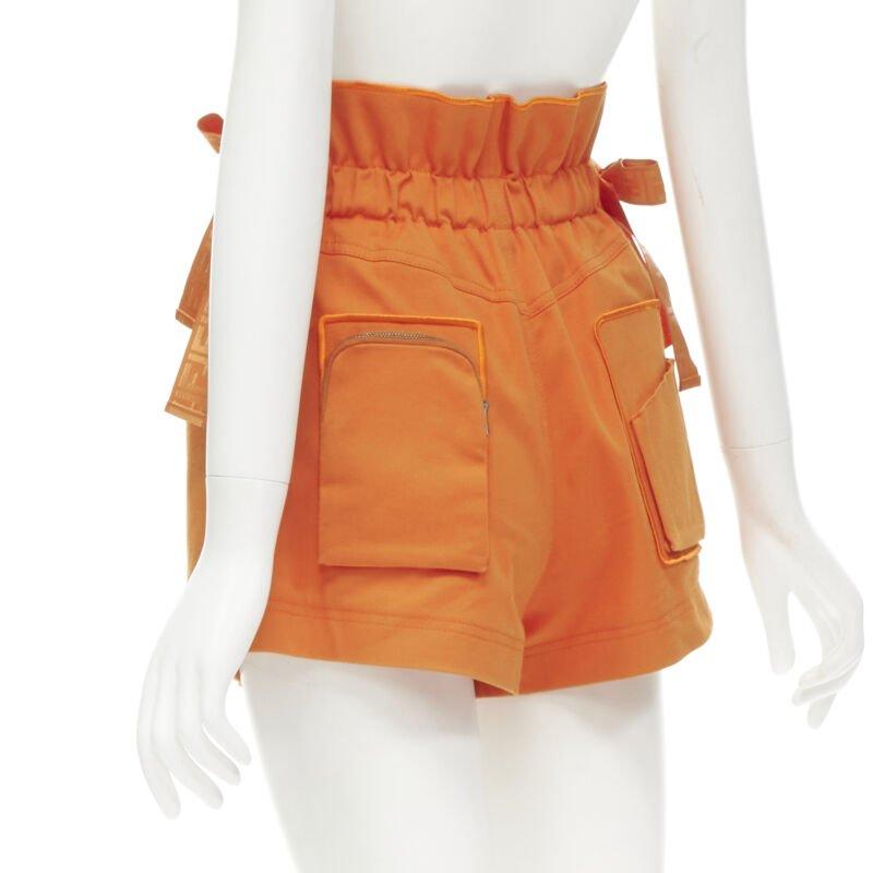 Women's FENDI orange Forever FF monogram drawstring paperbag high waist bloomer shorts S For Sale