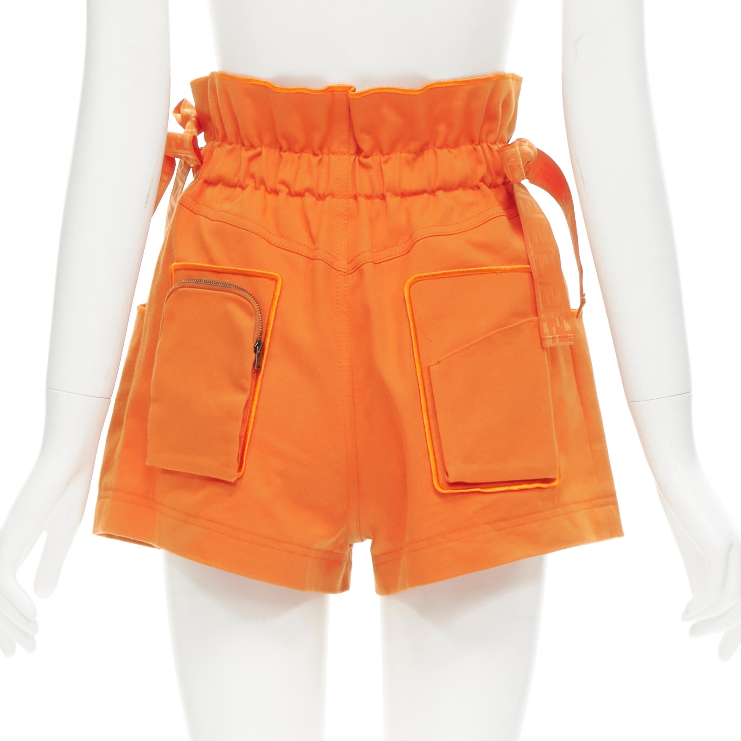 FENDI orange Forever FF monogram drawstring paperbag high waist bloomer shorts S In Excellent Condition For Sale In Hong Kong, NT