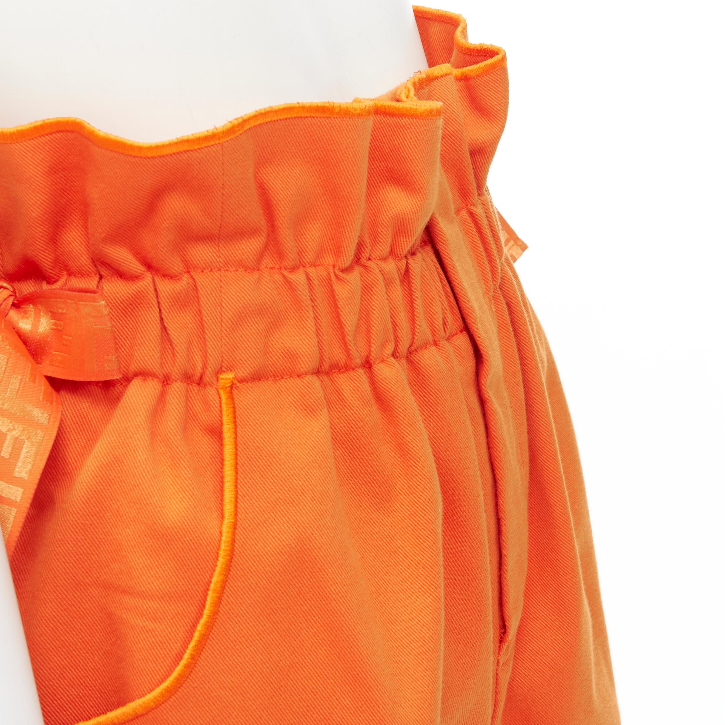 Women's FENDI orange Forever FF monogram drawstring paperbag high waist bloomer shorts S For Sale
