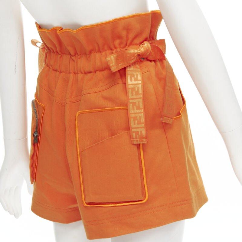 FENDI orange Forever FF monogram drawstring paperbag high waist bloomer shorts S For Sale 3
