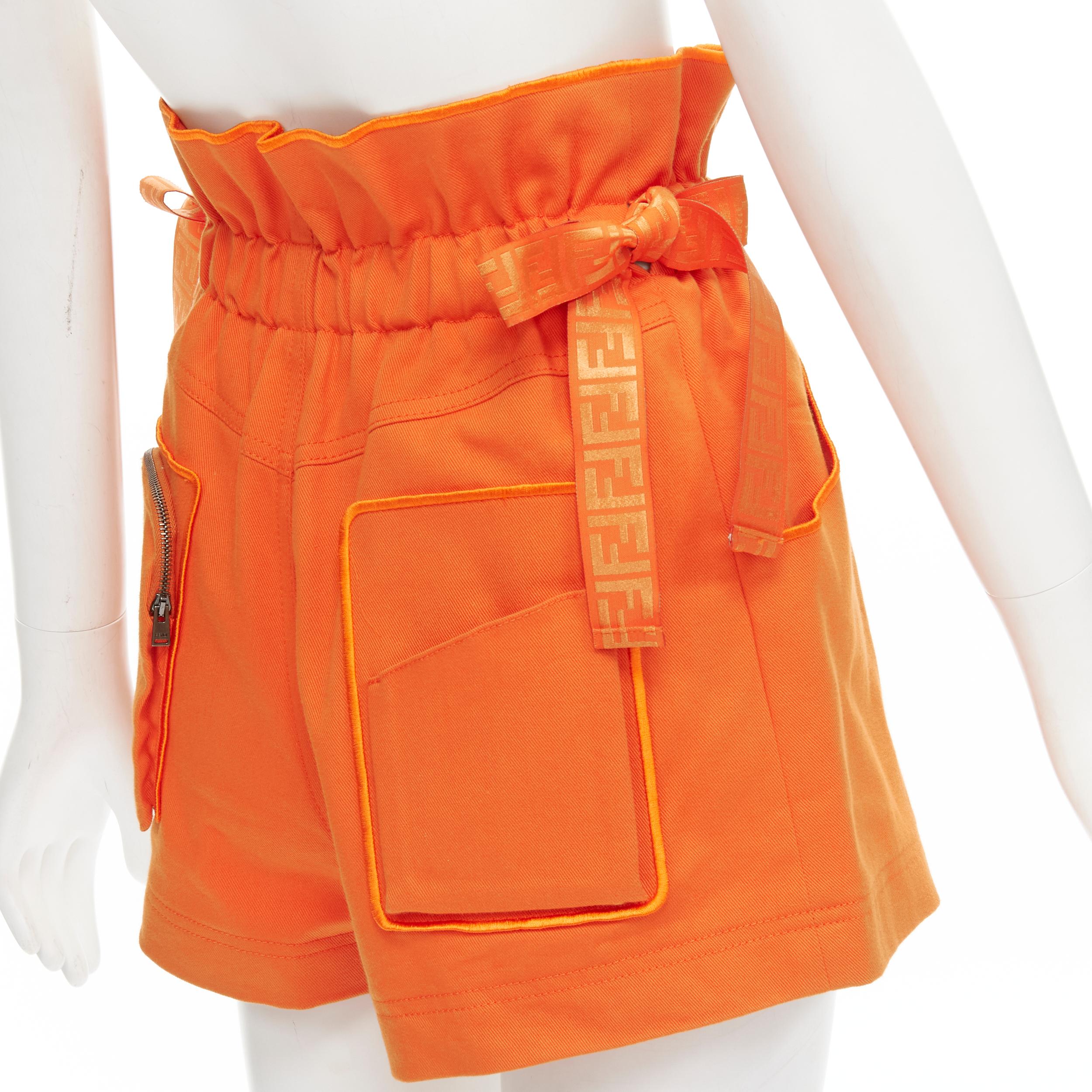 FENDI orange Forever FF monogram drawstring paperbag high waist bloomer shorts S For Sale 1