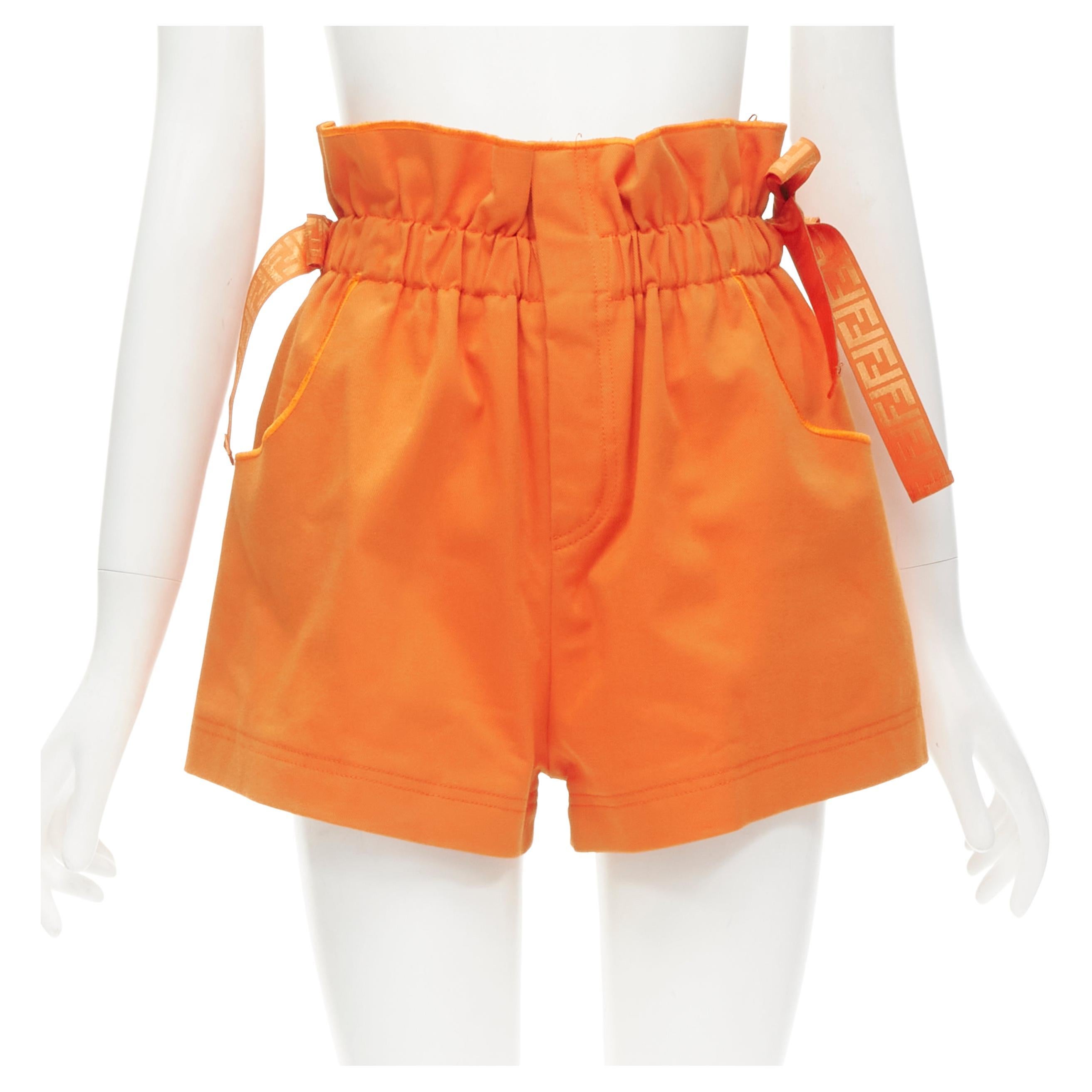 FENDI orange Forever FF monogram drawstring paperbag high waist bloomer shorts S For Sale
