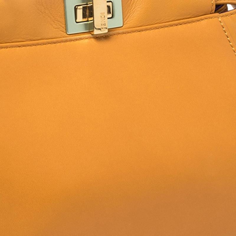 Fendi Orange/Green Leather Mini Peekaboo Top Handle Bag 8