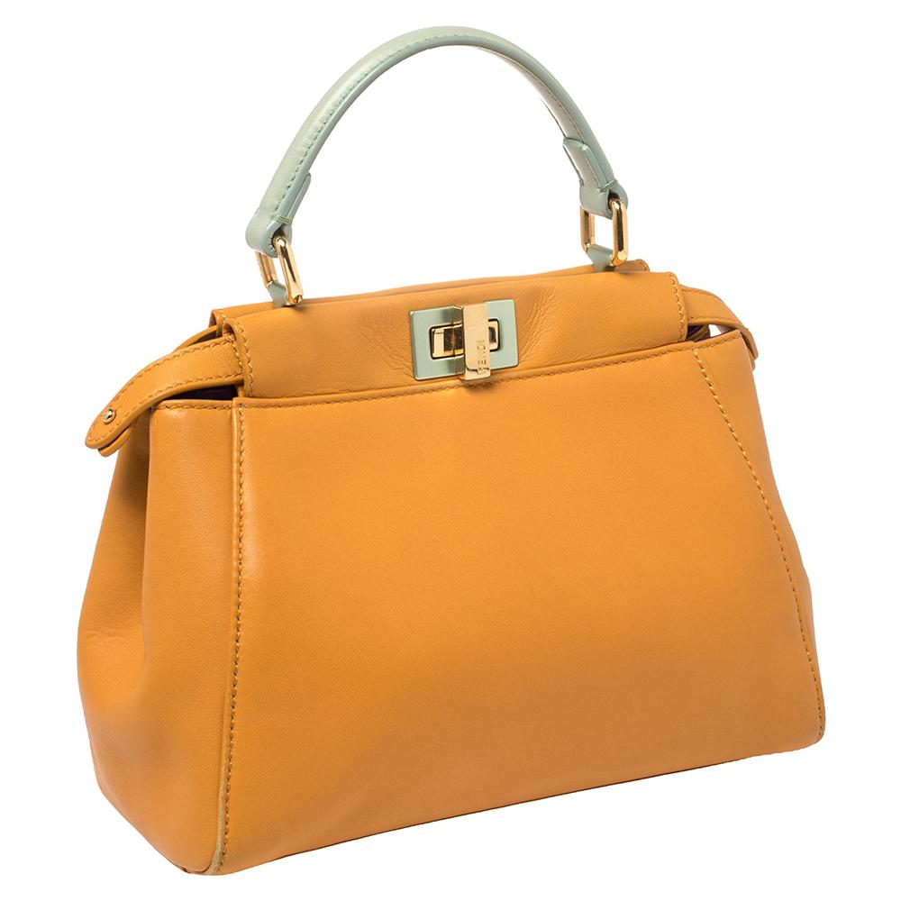 Women's Fendi Orange/Green Leather Mini Peekaboo Top Handle Bag