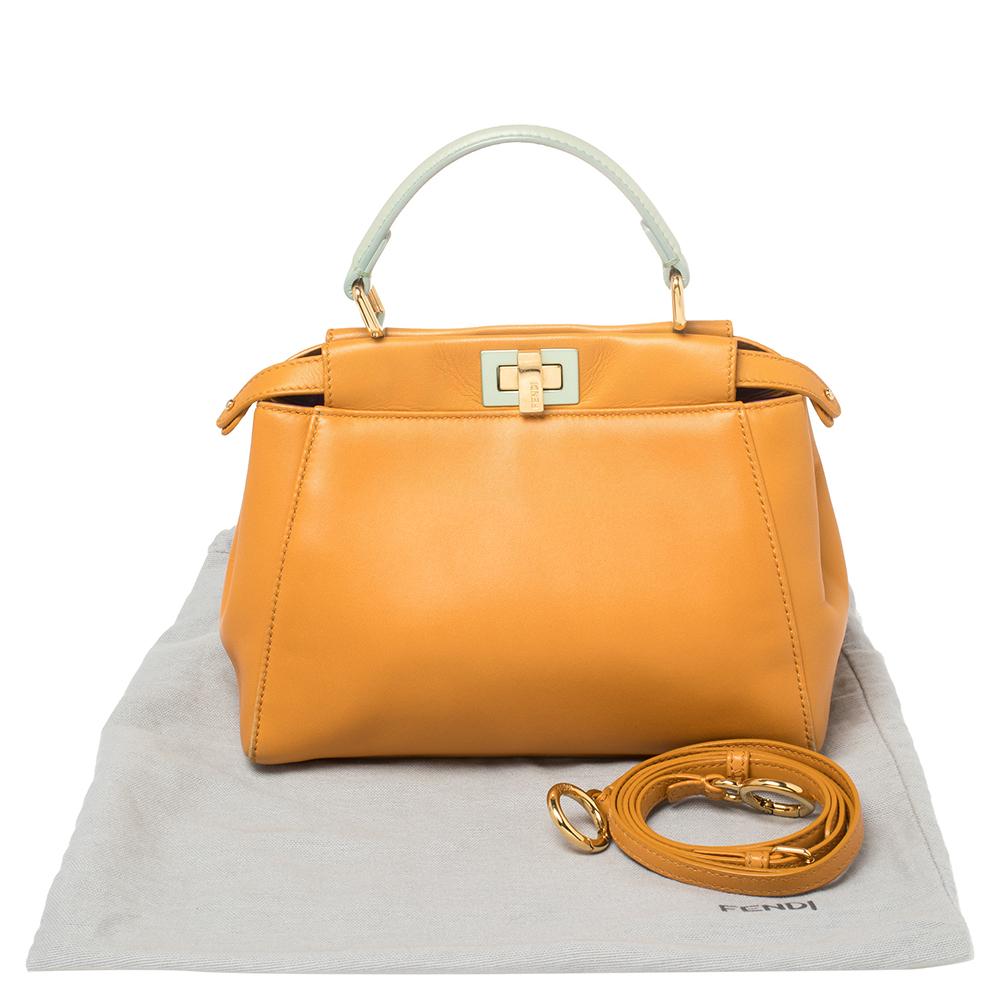 Fendi Orange/Green Leather Mini Peekaboo Top Handle Bag 5